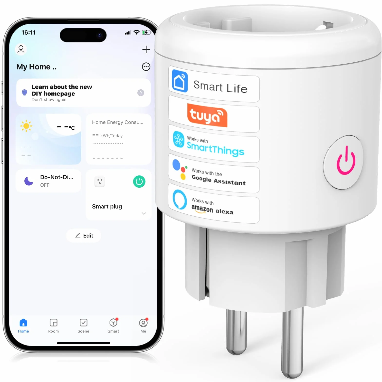 SURFOU Mini Smart Plug, 16A Smart Compact Plugs, kompatybilny z Alexa, Google Home, pilot zdalnego sterowania, pomiar zużycia energii, sterowanie głosowe, funkcja czasu