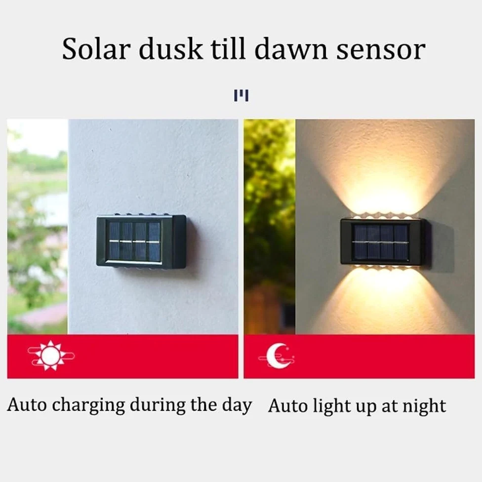 Kinkiet zewnętrzny Solarna lampa ścienna z czujnikiem zmierzchu do świtu, lampa ścienna LED, wodoodporna, IP65, kompatybilna z ogrodem, gankiem, schodami, dekoracją ścienną, żyrandolem