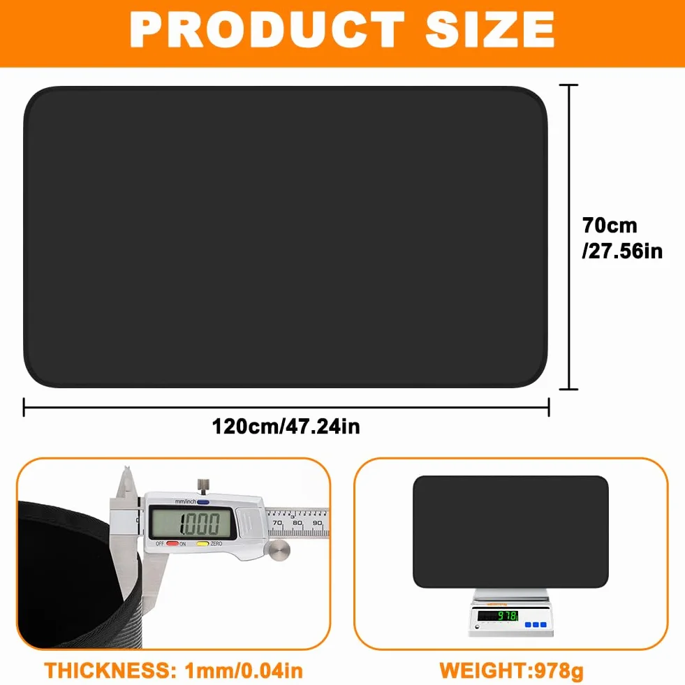 Mata ognioodporna do kominka, 120 cm x 70 cm kwadratowe maty kominkowe, ochrona podłogi przed iskrami, ochrona przed iskrami do kominka, kuchenka, grill (grubość: 1 mm)