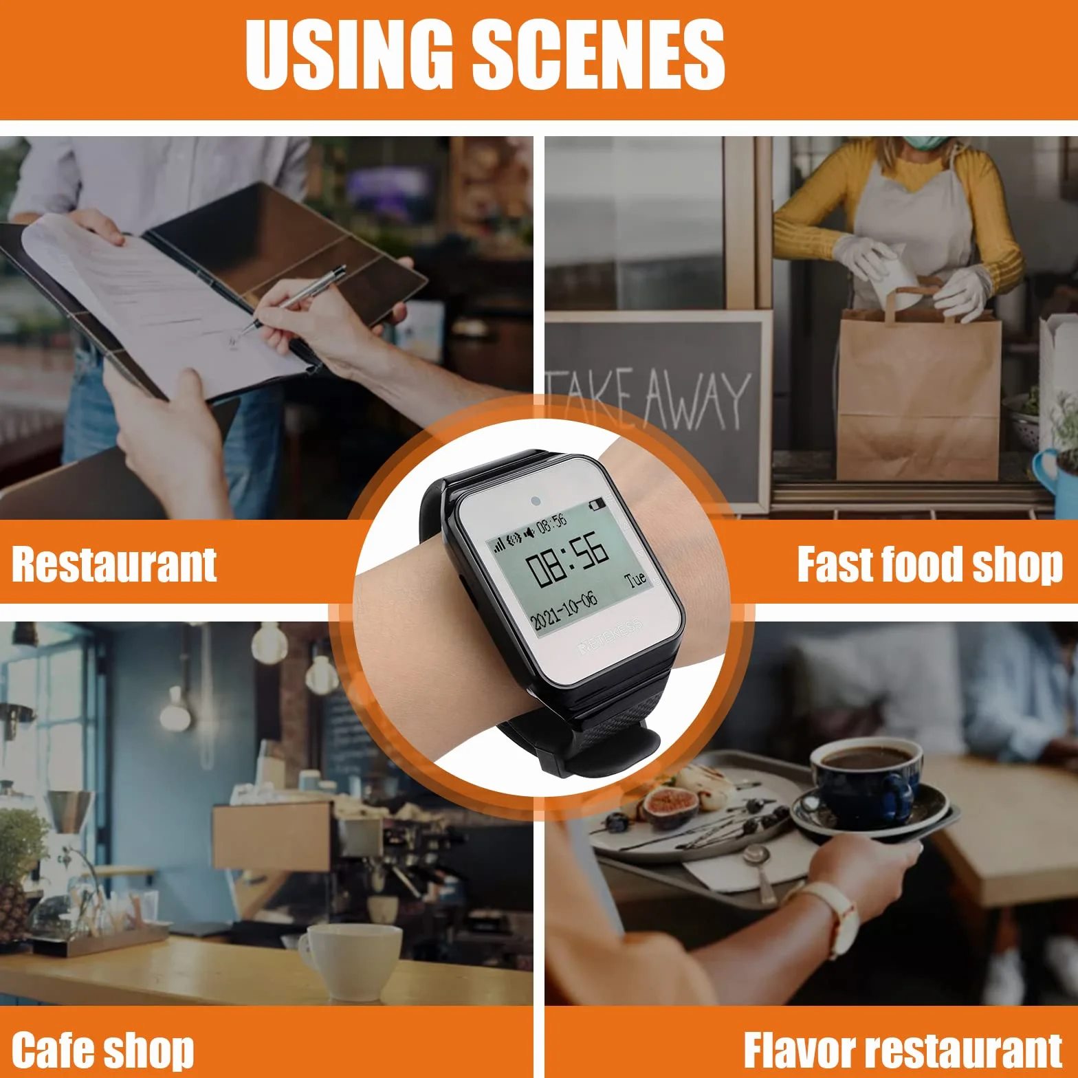 Retekess TD108 Restaurant Pager System Wywołanie Kelnera Portugalski Angielski 72H Czas Czuwania