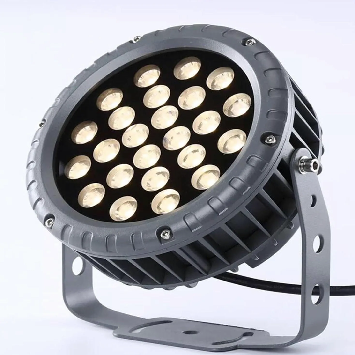 Reflektory LED Do Montażu Naziemnego — Zewnętrzne Oświetlenie Krajobrazowe LED, Wodoodporny Na Kółkach IP65, Regulowany Kąt Okrągłych Reflektorów Krajobrazowych Na Trawniku 85–265 V(White Light,24W)