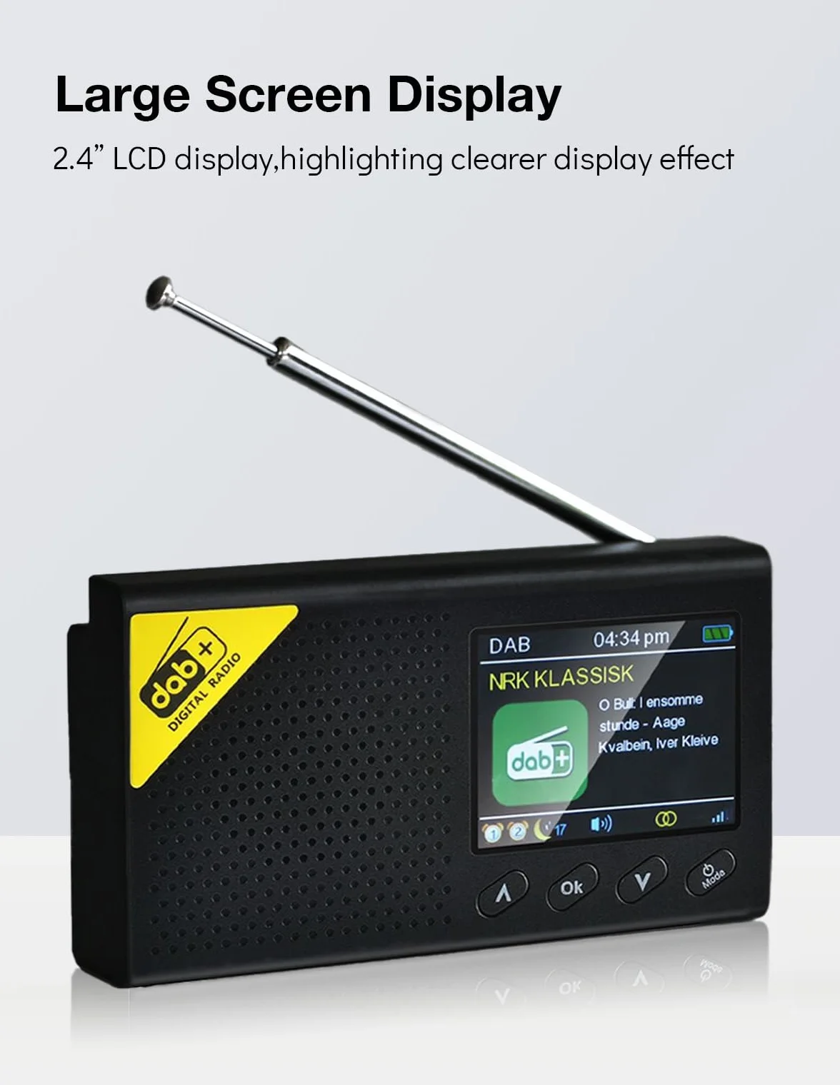 Radio DAB+ Bluetooth przenośne z budzikiem, wyłącznikiem czasowym, 40 stacji, 2,4" wyświetlacz