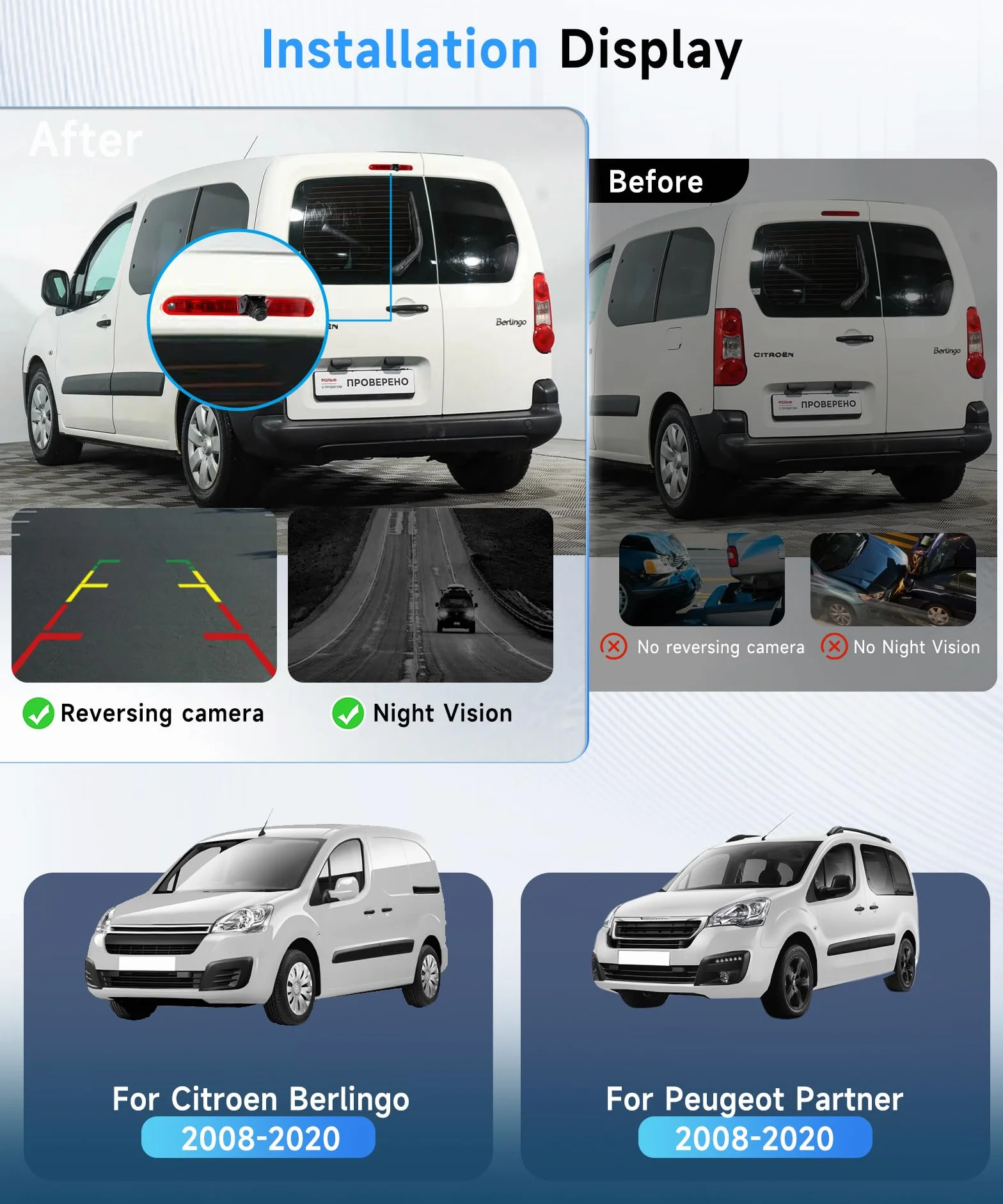 Kamera cofania do Peugeot Partner 2008-2020 Citroen Berlingo 2008-2020 trzeciego stopu IR noktowizor wodoodporny IP67