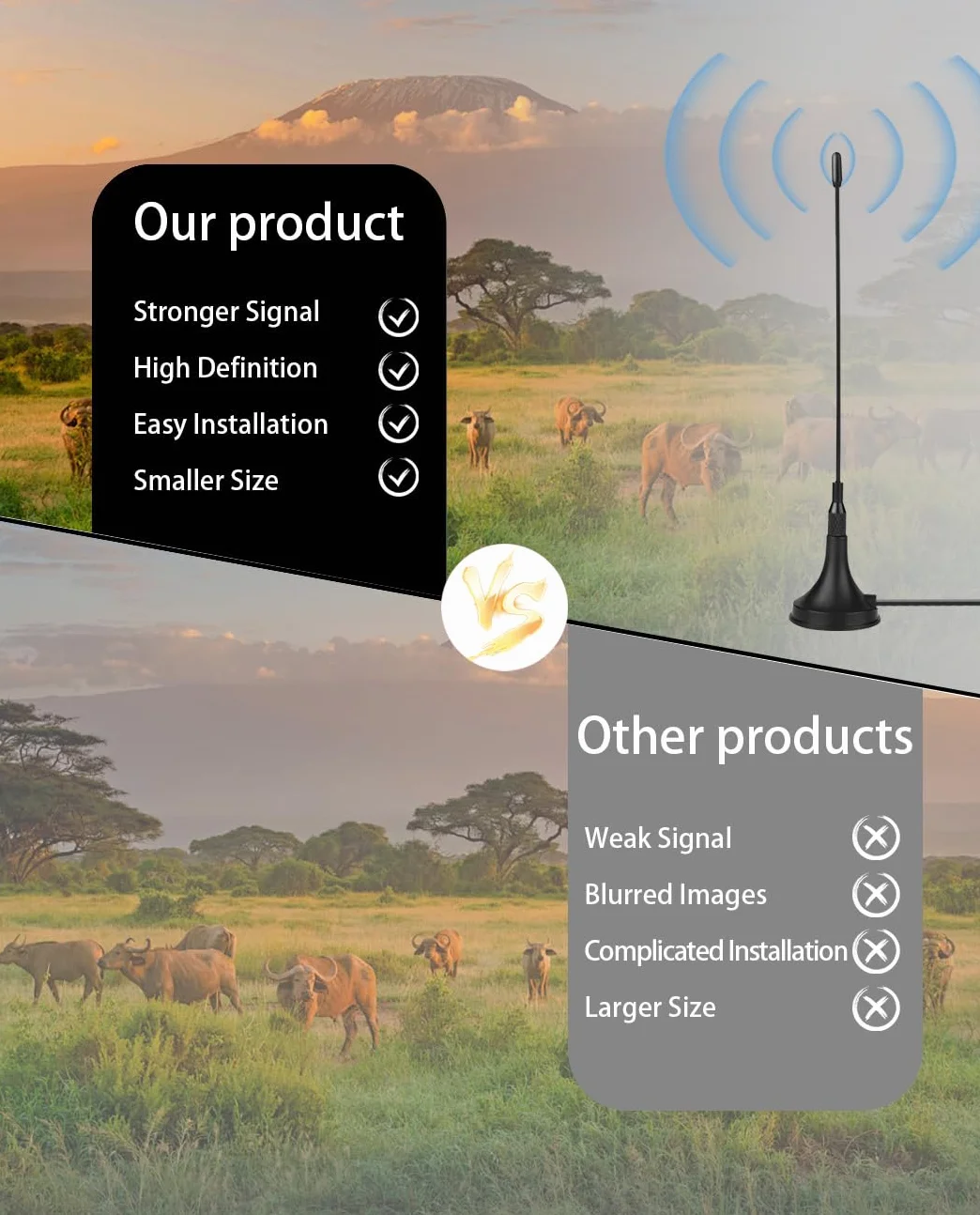 Vecys DVB-T Antena 2dBi Mini TV Antena Magnetyczna Podstawa Wymienne Pręty 50 Mil Wewnętrzna Cyfrowa Antena TV RG174 3m Kabel Koncentryczny