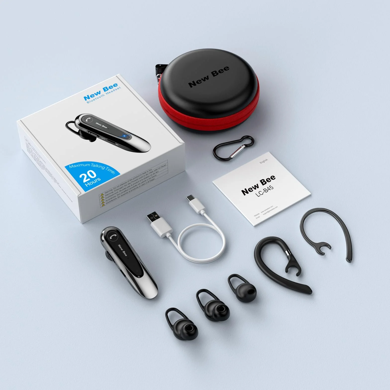 New Bee Bluetooth Headset V5.0 z podwójnym mikrofonem 25-godzinny czas rozmów głośnomówiący