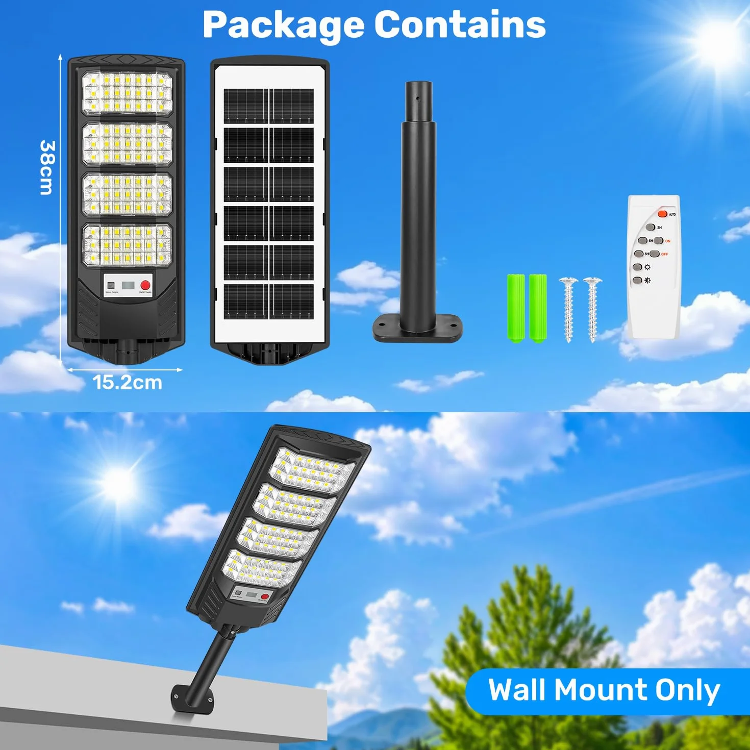 Zewnętrzne lampy solarne z czujnikiem ruchu, 6500 K, lampy solarne do użytku na zewnątrz, klasa wodoszczelności IP66, solarne lampy uliczne, pilot zdalnego sterowania, oświetlenie solarne na