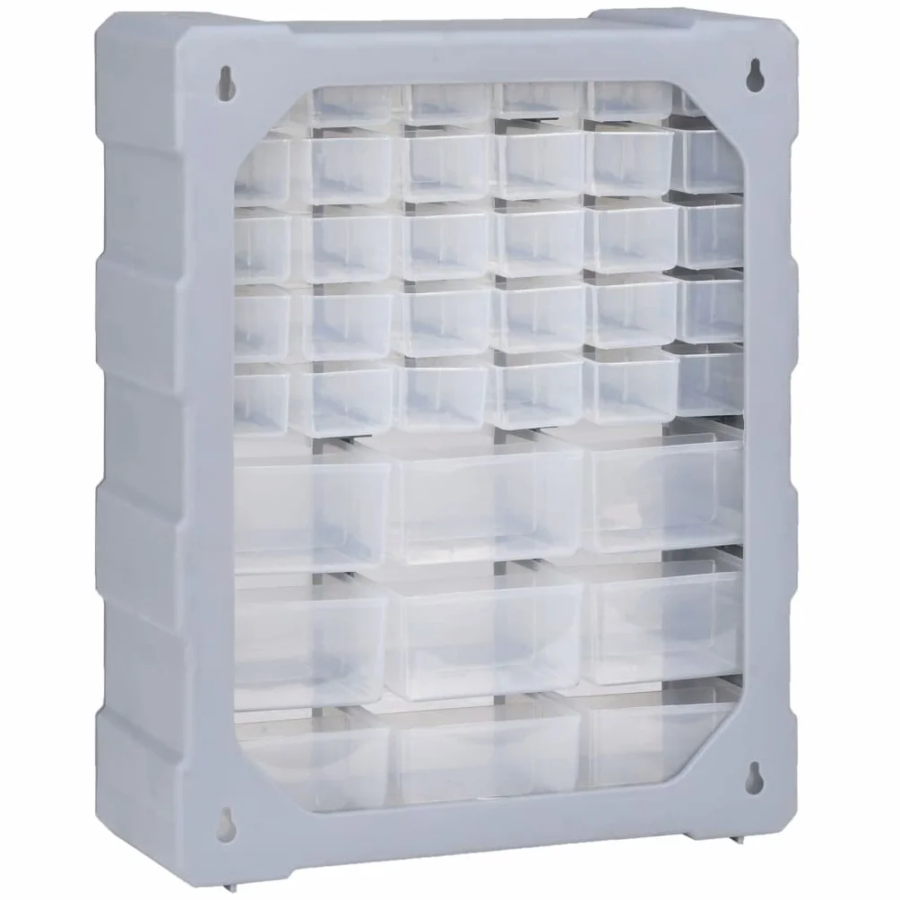Wielofunkcyjny organizer do szuflad z 39 przezroczystymi szufladami 38 x 16 x 47 cm, skrzynka narzędziowa PP do warsztatu, garażu, porządne przechowywanie drobnych przedmiotów