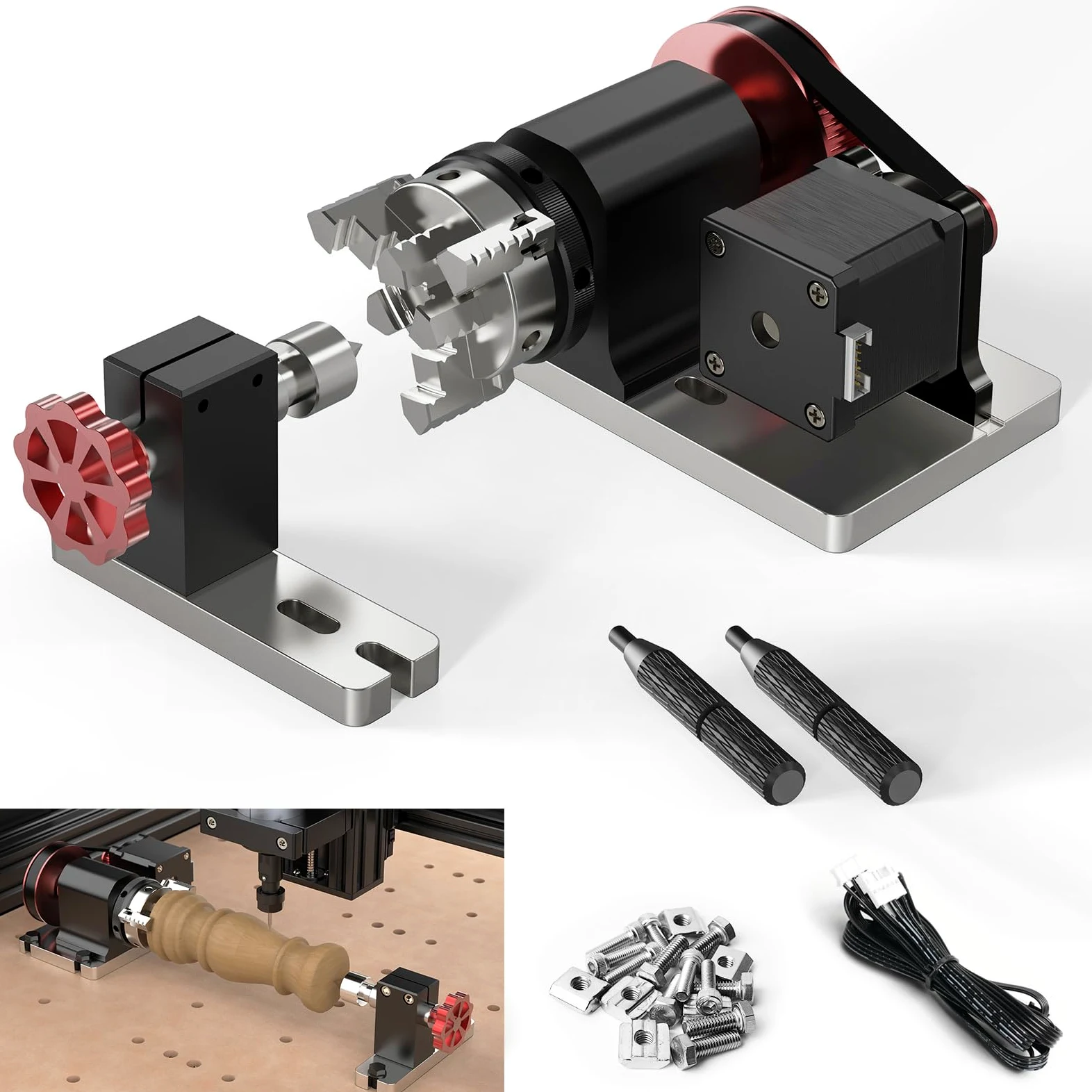 Twotrees TTC 450 CNC oś obrotowa, 4-60 mm Chuck, czwarta oś obrotowa 360°, zestaw pasuje do TTC450 i większości frezarek CNC, do rzeźbienia cylindrycznych puszek obiektów