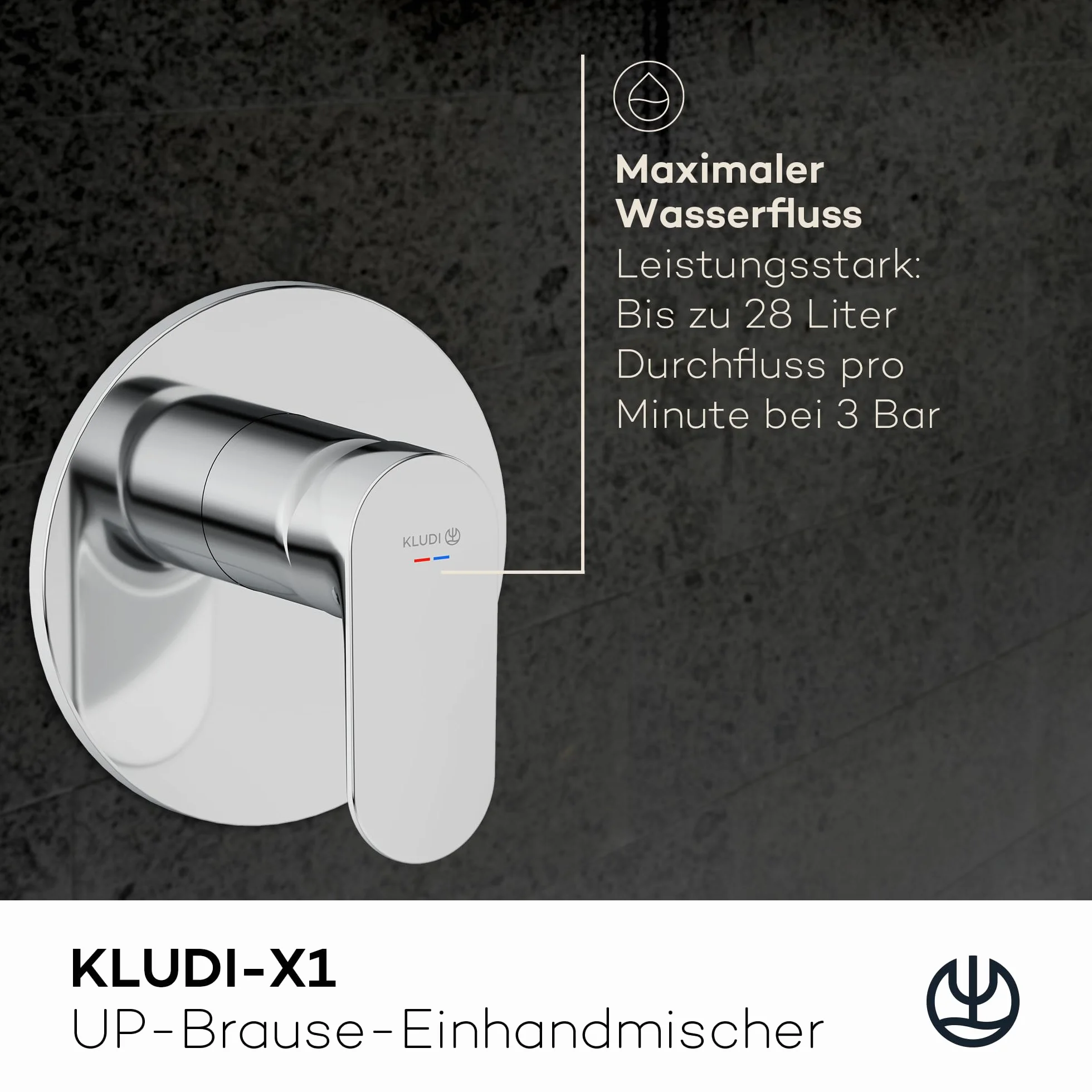 KLUDI -X1 podtynkowa armatura prysznicowa z ogranicznikiem ciepłej wody, bateria prysznicowa z wysokiej jakości ceramicznym wkładem do łazienki, chrom, wymagane akcesoria KLUDI Slimbox (art. 88022)