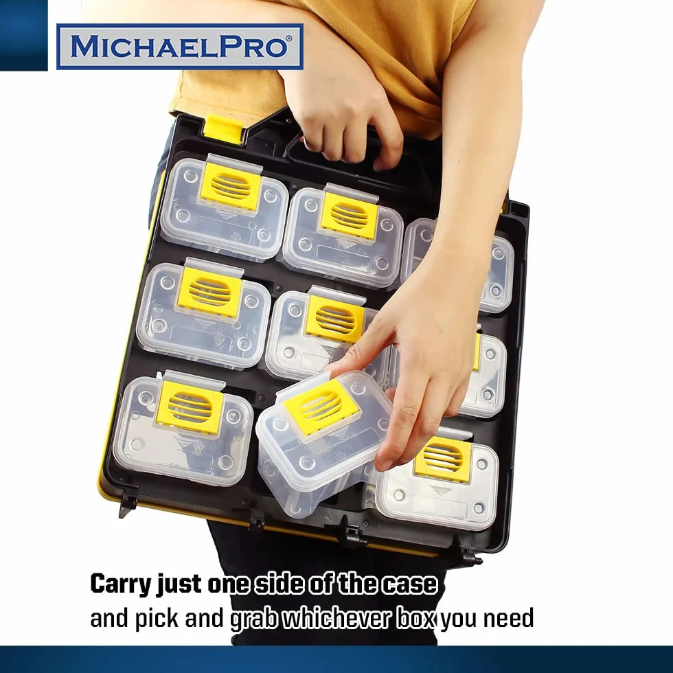 MichaelPro MP014034 skrzynka narzędziowa, organizer na narzędzia ze zdejmowaną przegródką, opatentowany futerał na śruby, śruby, nakrętki, zabawki, organizer na małe części, do elementów złącznych i