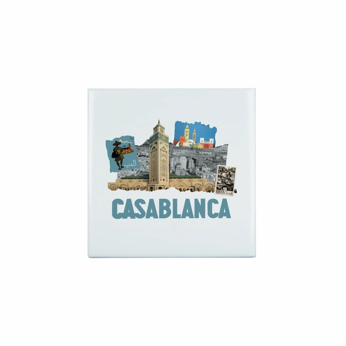 Ceramiczne płytki dekoracyjne 10,8 x 10,8 cm - Casablanca Kolaż Podróż Maroko Pocztówka