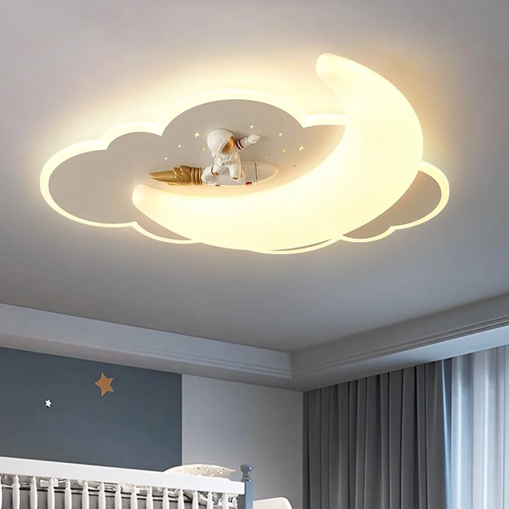 Nowoczesna Lampa Sufitowa LED Cloudy Moon Dziecięca Dekoracyjna Lampa Sufitowa Z Kreskówkowym Astronautą Z Możliwością Ściemniania Do Sypialni Korytarza Pokoju Dziecięcego I Żłobka(A)