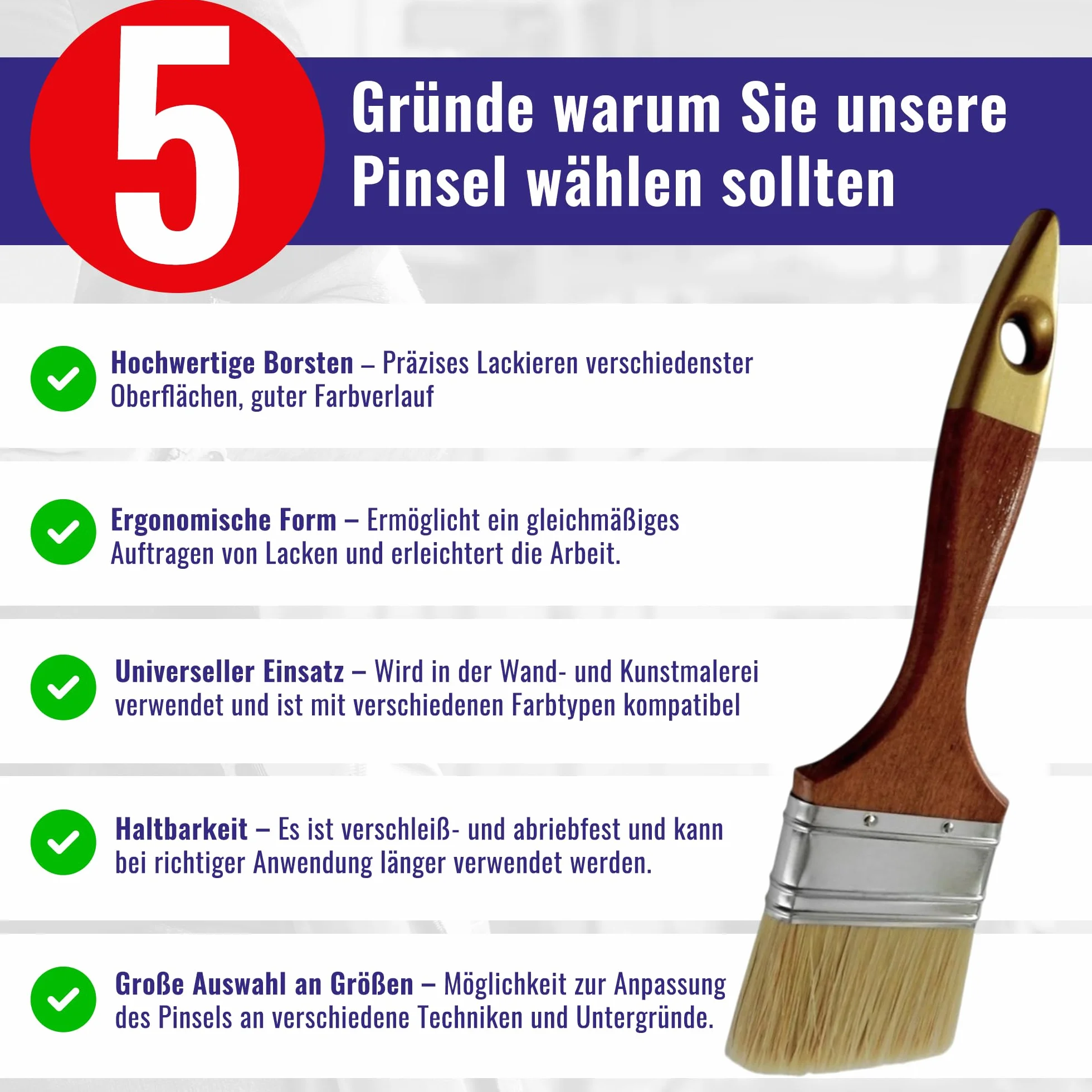 Chle-Mar 10x Pędzel malarski Pro (płaski) 1,5", Szeroki pędzel | Drewniany uchwyt lakierowany, do lakieru i oleju, do farb i bejc, Malowanie drewna oraz ścian