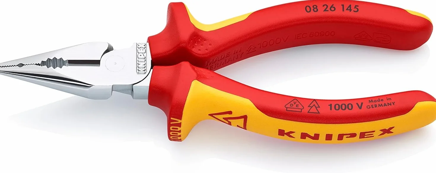KNIPEX Szczypce uniwersalne z ostro zakończonymi szczękami w opakowaniu z zawieszką chromowany z wielokomponentowymi osłonkami, 08 26 145 SB