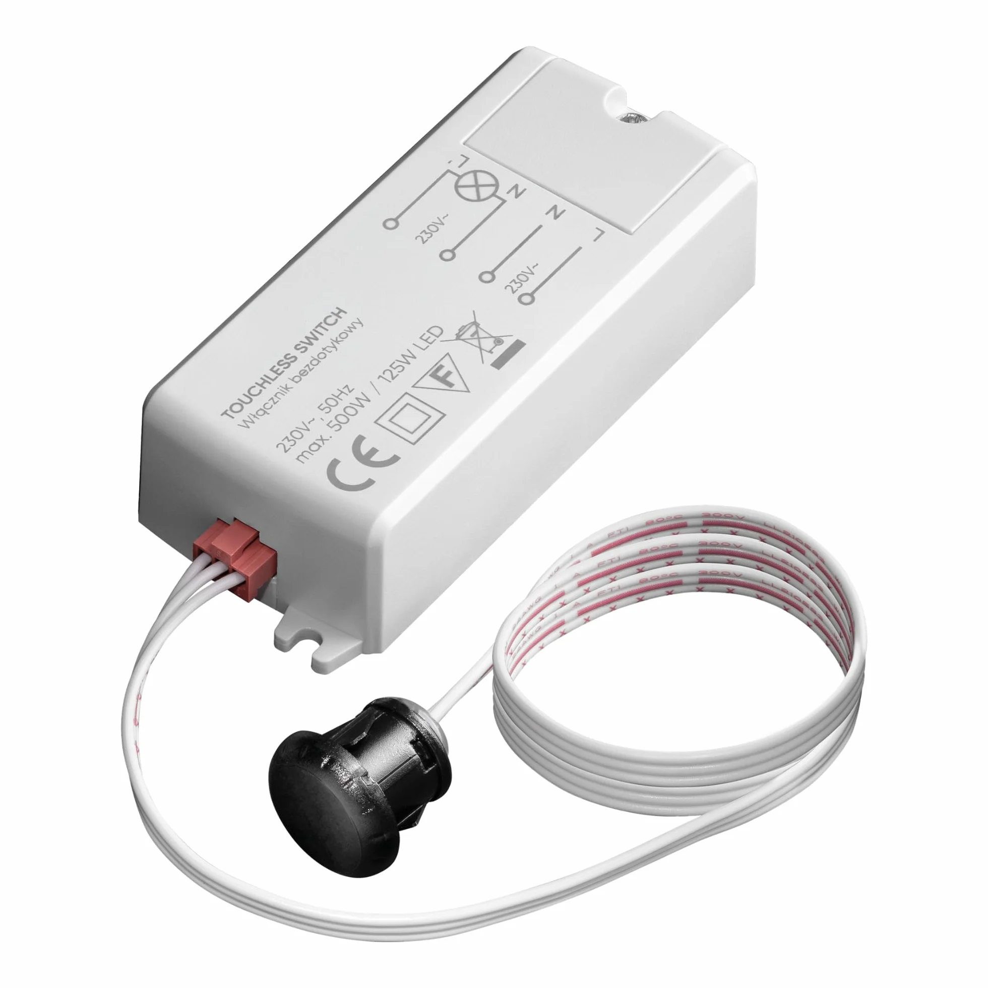 Włącznik Bezdotykowy Dwubiegunowy do Sterowania Oświetleniem Standardowym i LED Montaż do Puszki Ø13 mm Zasięg Detekcji max.5 cm IP20