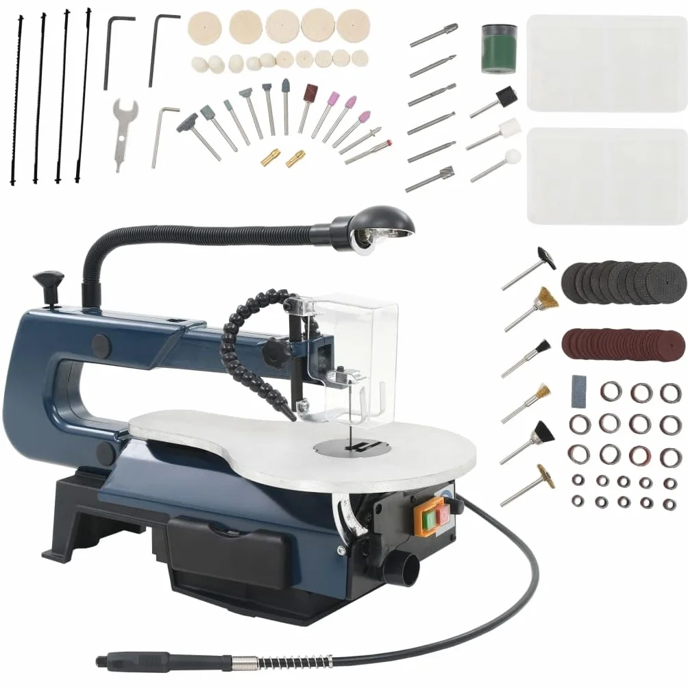 108-częściowy zestaw wyrzynarek o mocy 125 W, stół warsztatowy 252 mm, regulowana prędkość, aluminiowy stół warsztatowy obrotowy 0-45°, idealny do drewna, modelarstwa, majsterkowiczów i