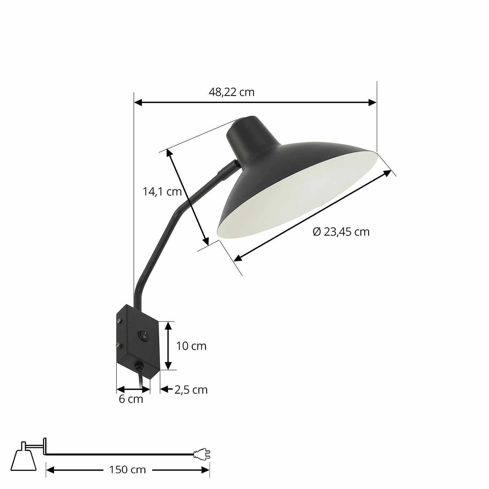 Lindby Lampa ścienna, lampa ścienna do wnętrz Adrik (nowoczesna) w kolorze czarnym z metalu (1 źródło światła E27) – reflektor ścienny, oświetlenie ścienne do sypialni/salonu