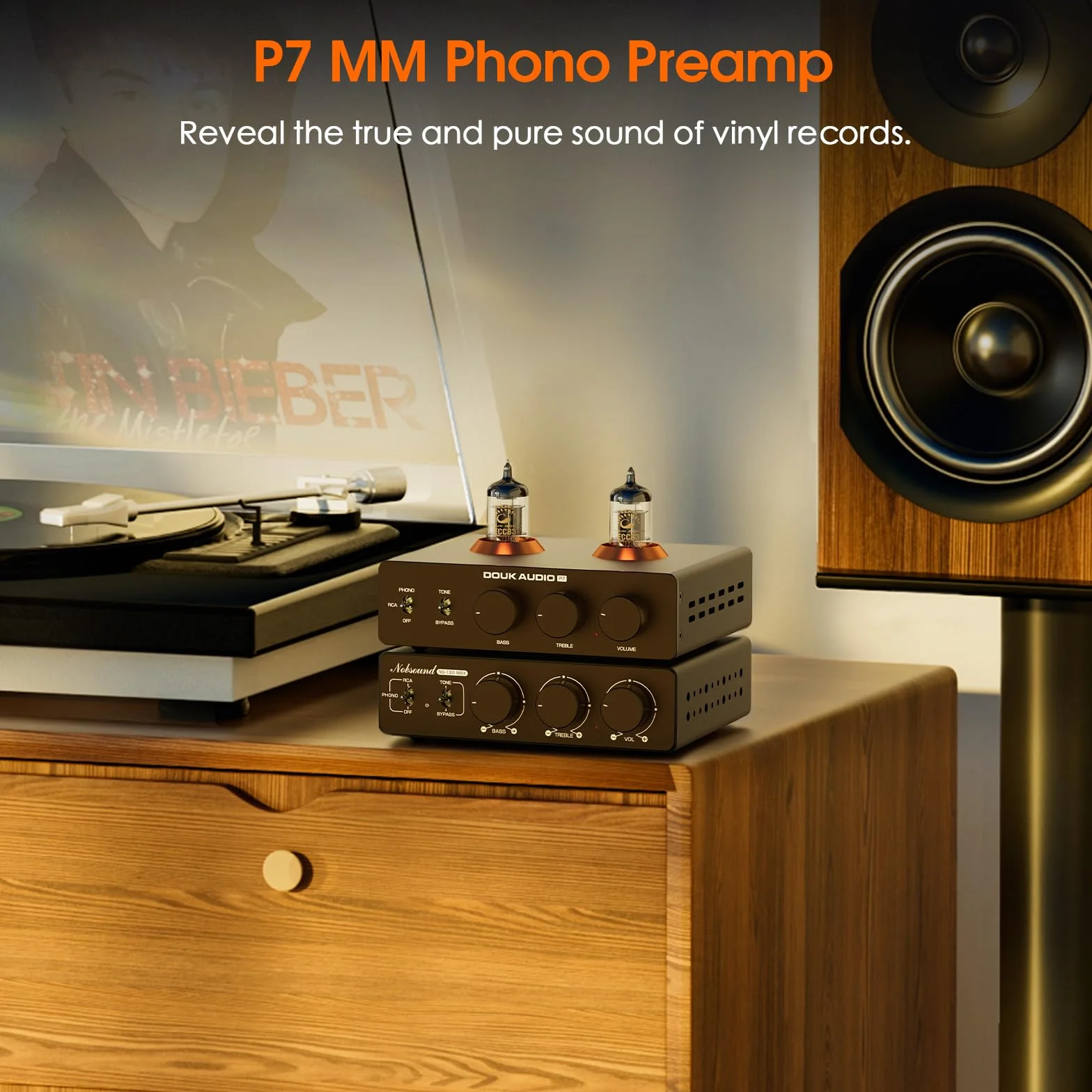 Douk Audio P7 przedwzmacniacz phono ECC83 lampowy z wyjściem Balanced XLR, filtr HF, regulacja basu