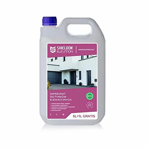 Shieldon Protects Elevation – Impregnat do elewacji – hydrofobowa ochrona przed wodą, brudem i zielonym nalotem – bezbarwny nanoimpregnat na bazie wody – 6 litrów - do 10 lat ochrony