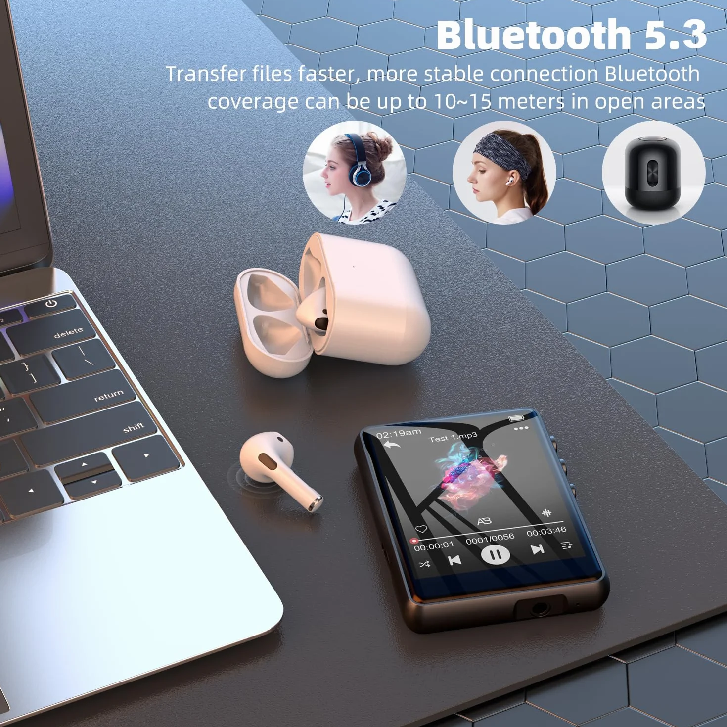 Odtwarzacz MP3 Bluetooth 5.3 2.4" ekran dotykowy 64GB przenośny radio FM nagrywanie głosu