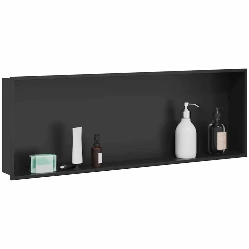 Aneks prysznicowy czarny, ze stali nierdzewnej, 90 x 30 x 9,5 cm, z ochroną przed pryskaniem, drzwi wnękowe, kabina prysznicowa, ścianka prysznicowa Walk In Shower Wchodząca ściana boczna do łazienki