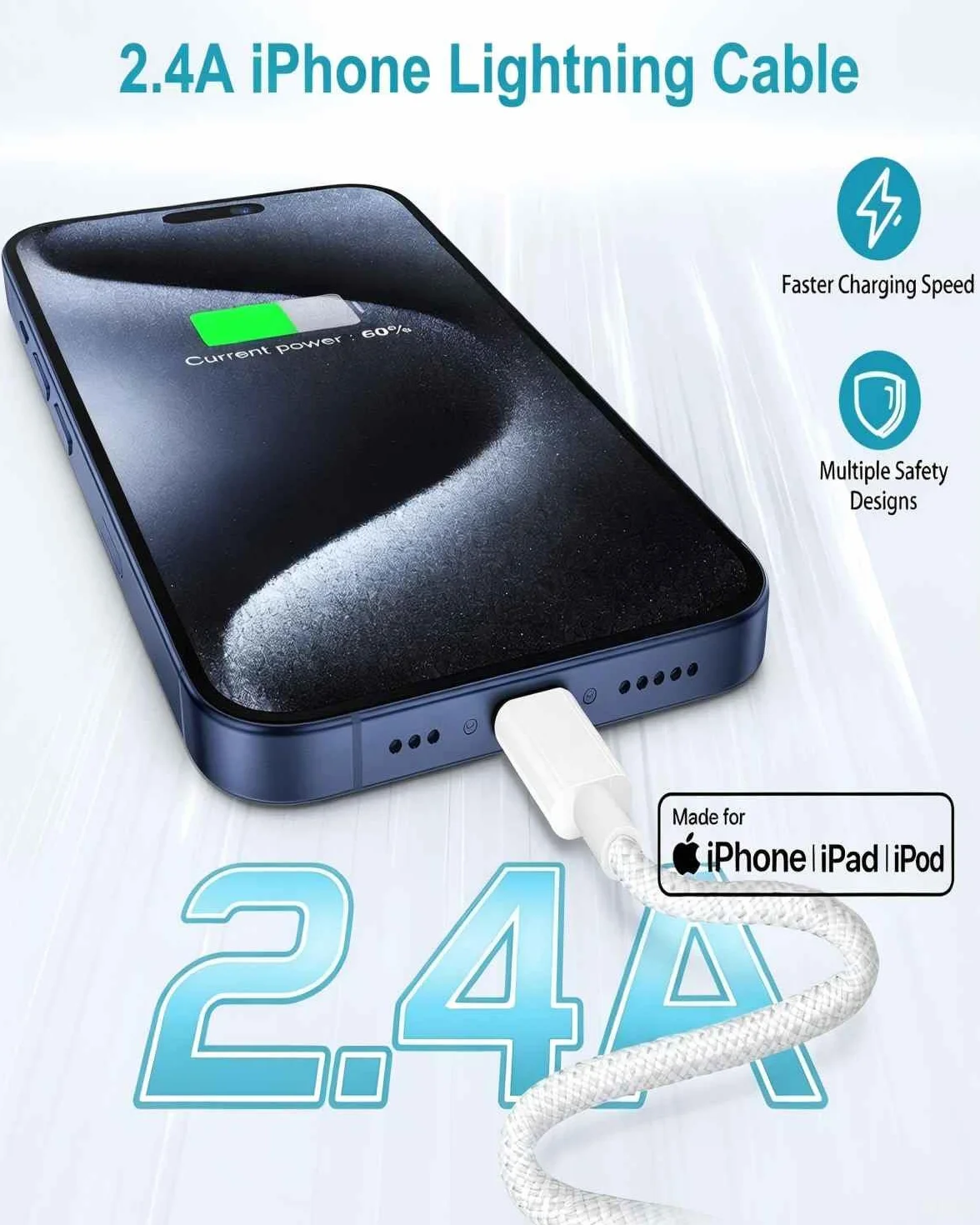 Apple MFi Certyfikowany Kabel Lightning 2 m 2-pack do iPhone 14/13/12/11 Pro Max/XS/XR/8
