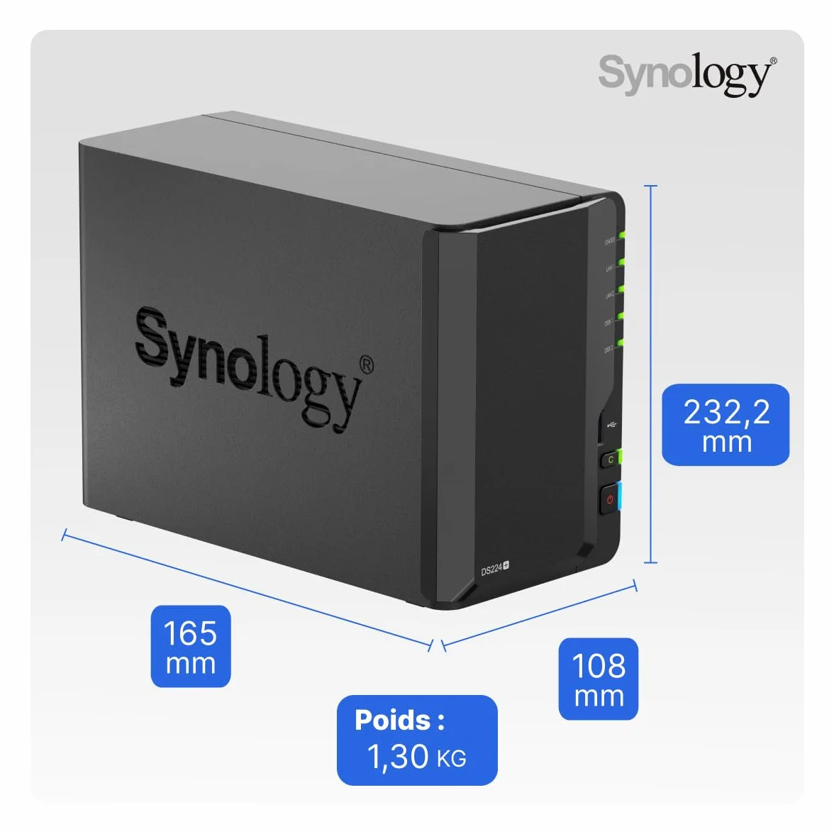 Synology DS224+ Serwer Nas Czarny 23,2x16,5x10,8 cm
