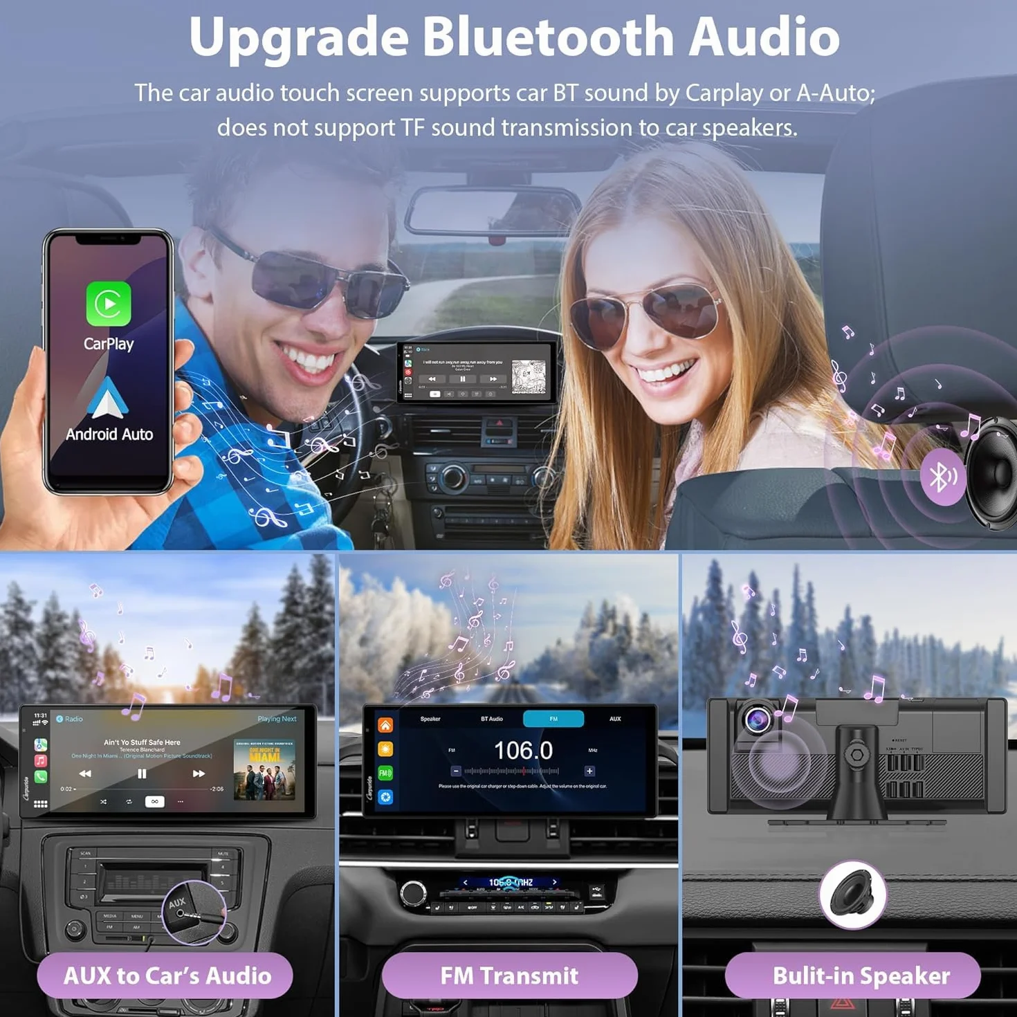 Carpuride Wireless Carplay i Android Auto z kamerą samochodową - 10,26-calowy ekran dotykowy HD IPS Car Play do samochodu, kamera przednia 4K i tylna 1080P, nagrywanie w pętli, dźwięk Bluetooth