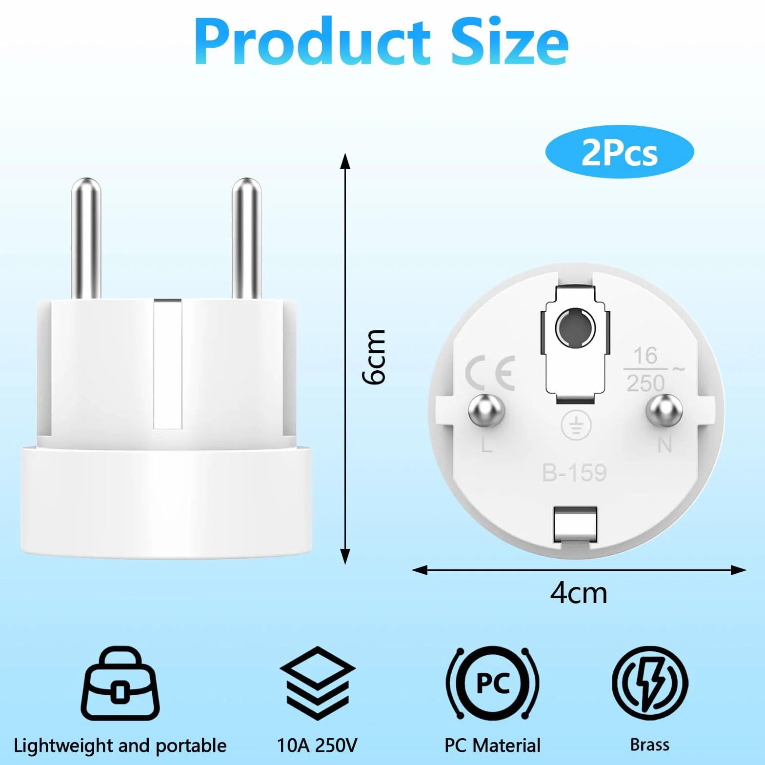 Adapter podróżny z USA do Europy 2 sztuki, wtyczka do UE