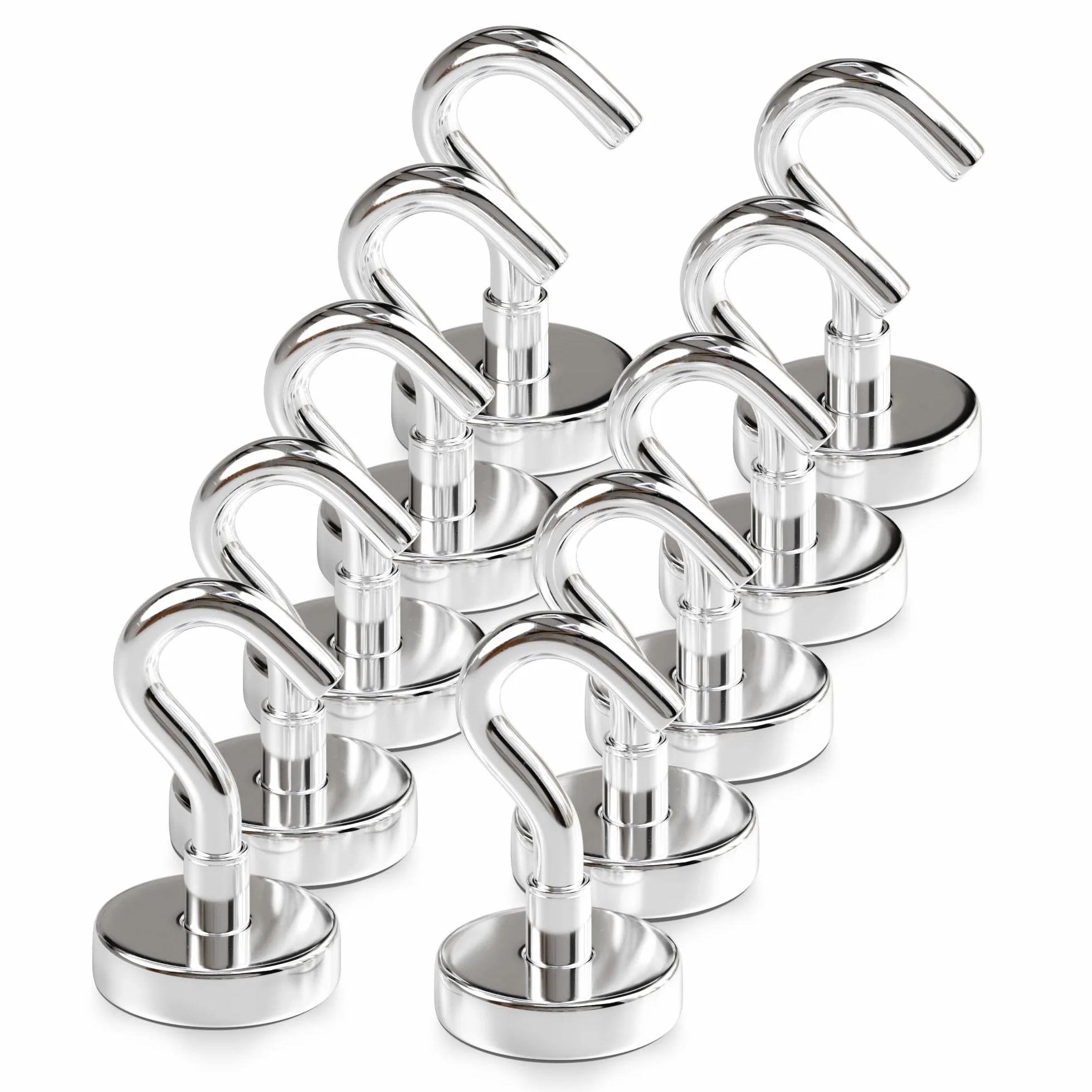 X-bet MAGNET Haczyki magnetyczne, 10 sztuk, 18 kg, eleganckie, srebrne, super mocne haczyki neodymowe do bezpiecznego zawieszania, idealne do kabin wycieczkowych, kuchni, garażu i na zewnątrz, trwałe