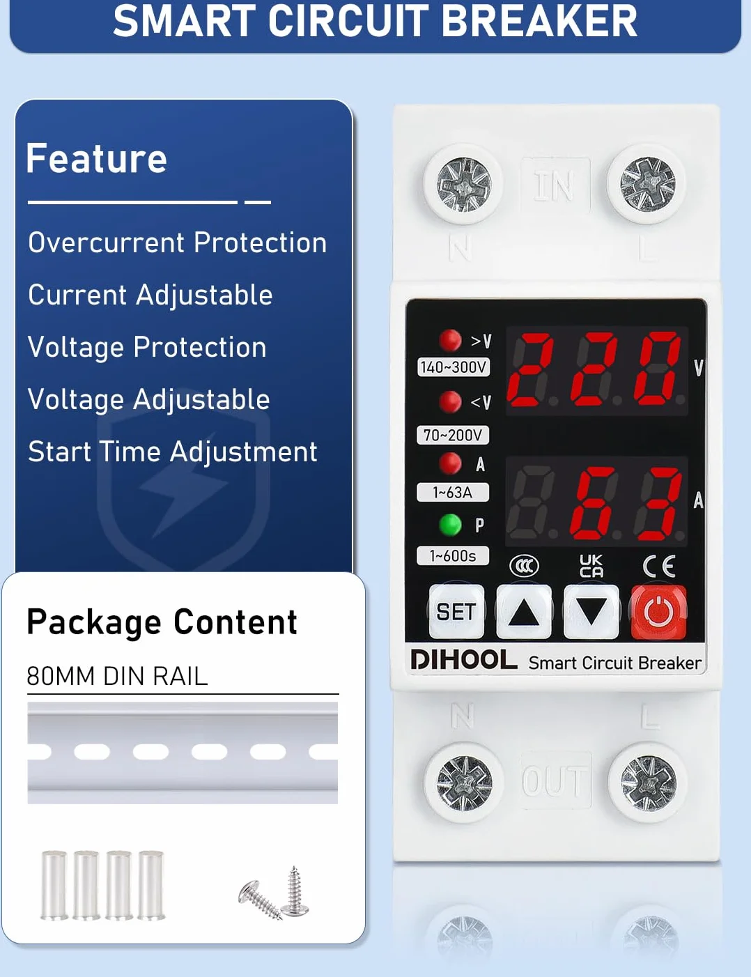 DIHOOL Ochrona przed przepięciem AC 230V 1-63A 8,8 KVA
