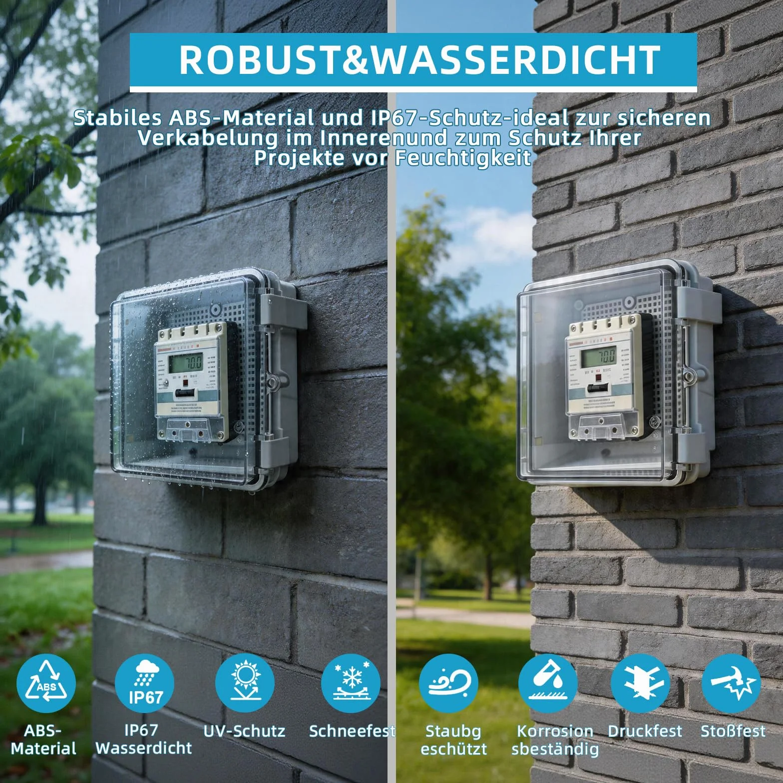 Xylota Wodoszczelna skrzynka rozdzielcza IP67, skrzynka bezpiecznikowa natynkowa, puszka przyłączeniowa, wodoszczelna obudowa z tworzywa sztucznego ABS, skrzynka zasilająca z akcesoriami montażowymi