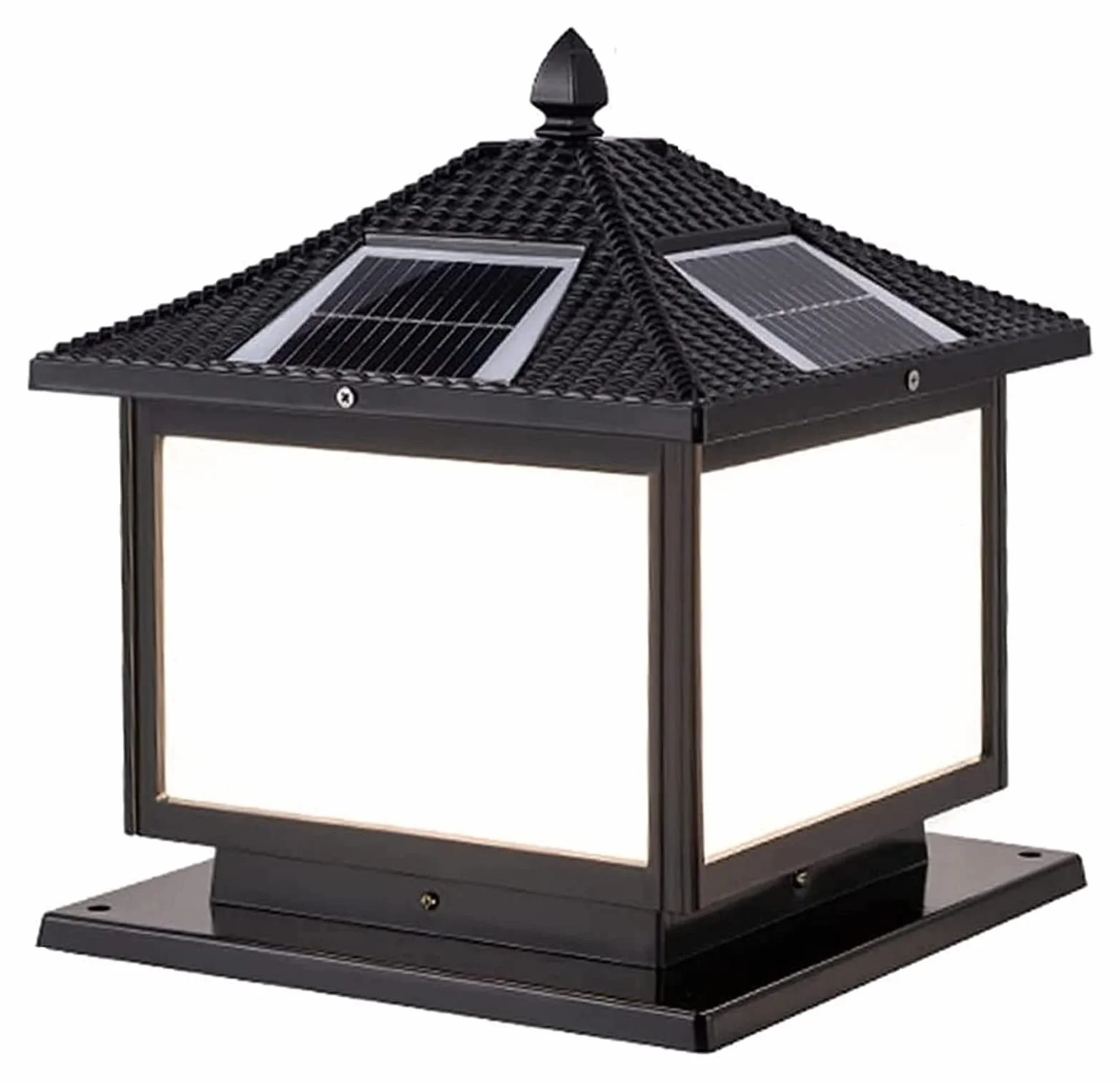 Lampa Solarna Na Słupku Ogrodowym, Aluminiowa, Słupek Słupkowy, Lampa Na Słupku Ogrodzeniowym, Zewnętrzna Brama Ogrodowa, Lampa Uliczna, Wodoodporna, Cokół, Lampa De,Noir-Height 35cm