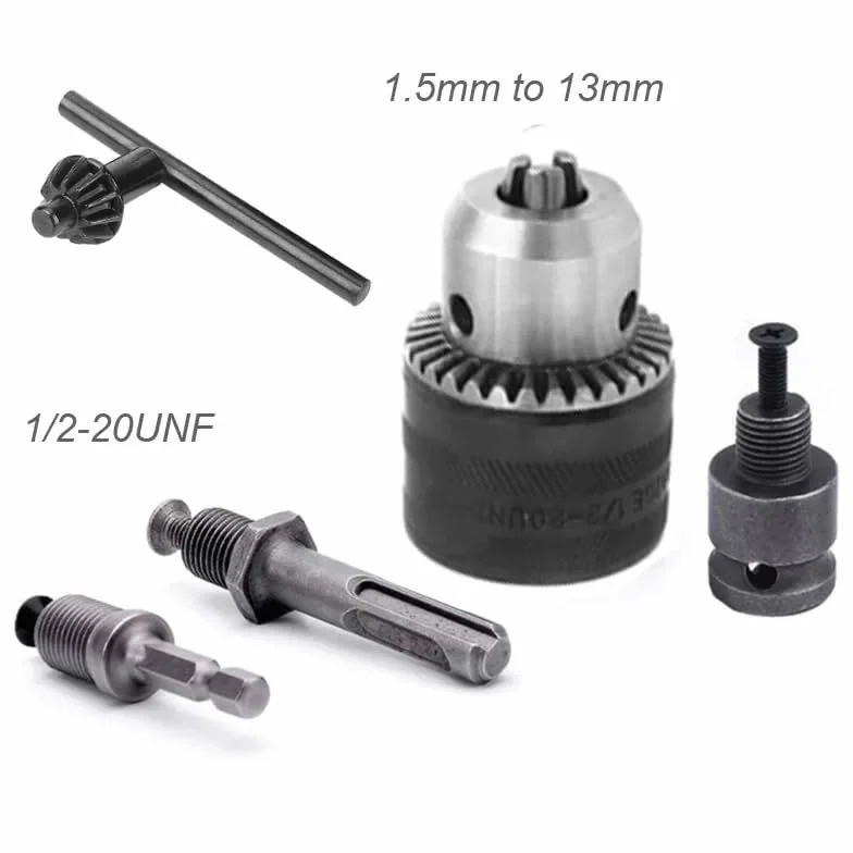 Adapter do szybkiej wymiany uchwytu wiertarskiego 1,5-13 mm do wkrętarki udarowej 1/4" - klucz 3-szczękowy, konwerter gwintu 1/2"-20UNF 1 szt.(Chuck Adapters Set)