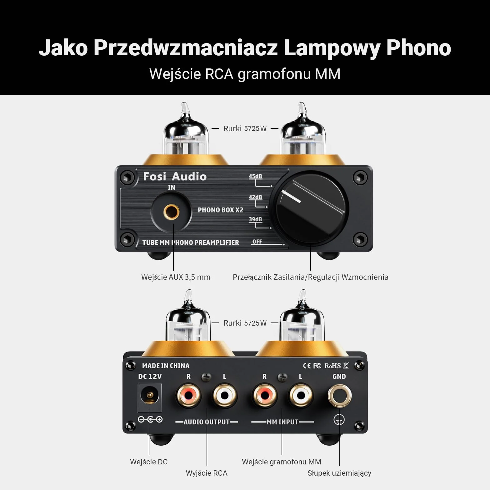 Fosi Audio BOX X2 Przedwzmacniacz Gramofonowy MM Hi-Fi 12V