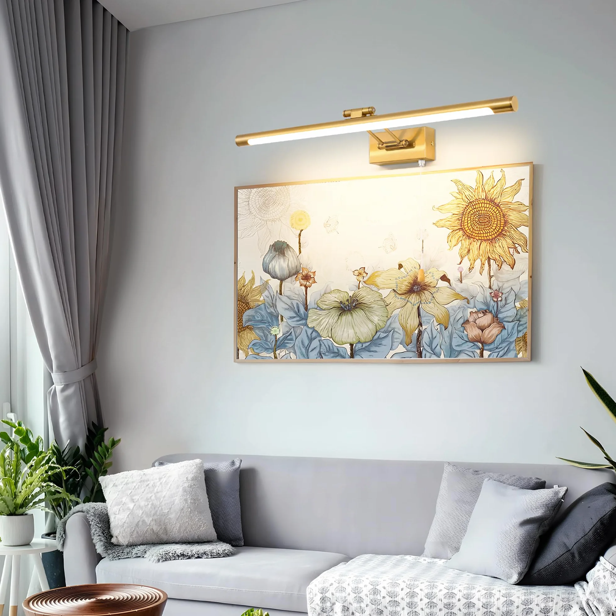 60cm Lampa LED do oświetlenia obrazu, 12W lustro łazienkowe, lampa ścienna z obrotową głowicą lampy do sypialni, 3000K hotelu restauracji stolik nocny, lampa do czytania 960lm mosiądz