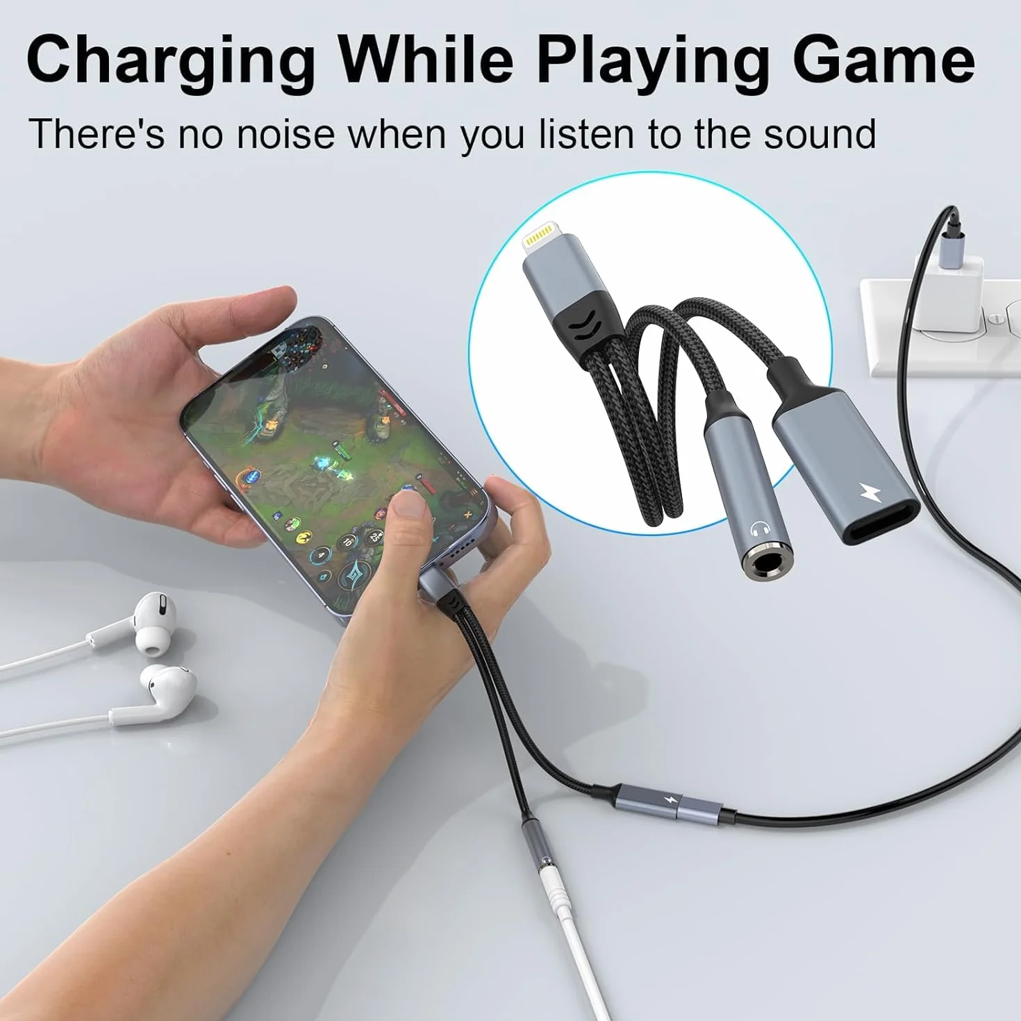 Adapter Lightning 2 w 1 do słuchawek 3,5 mm iPhone MFi konwerter muzyka ładowanie HiFi