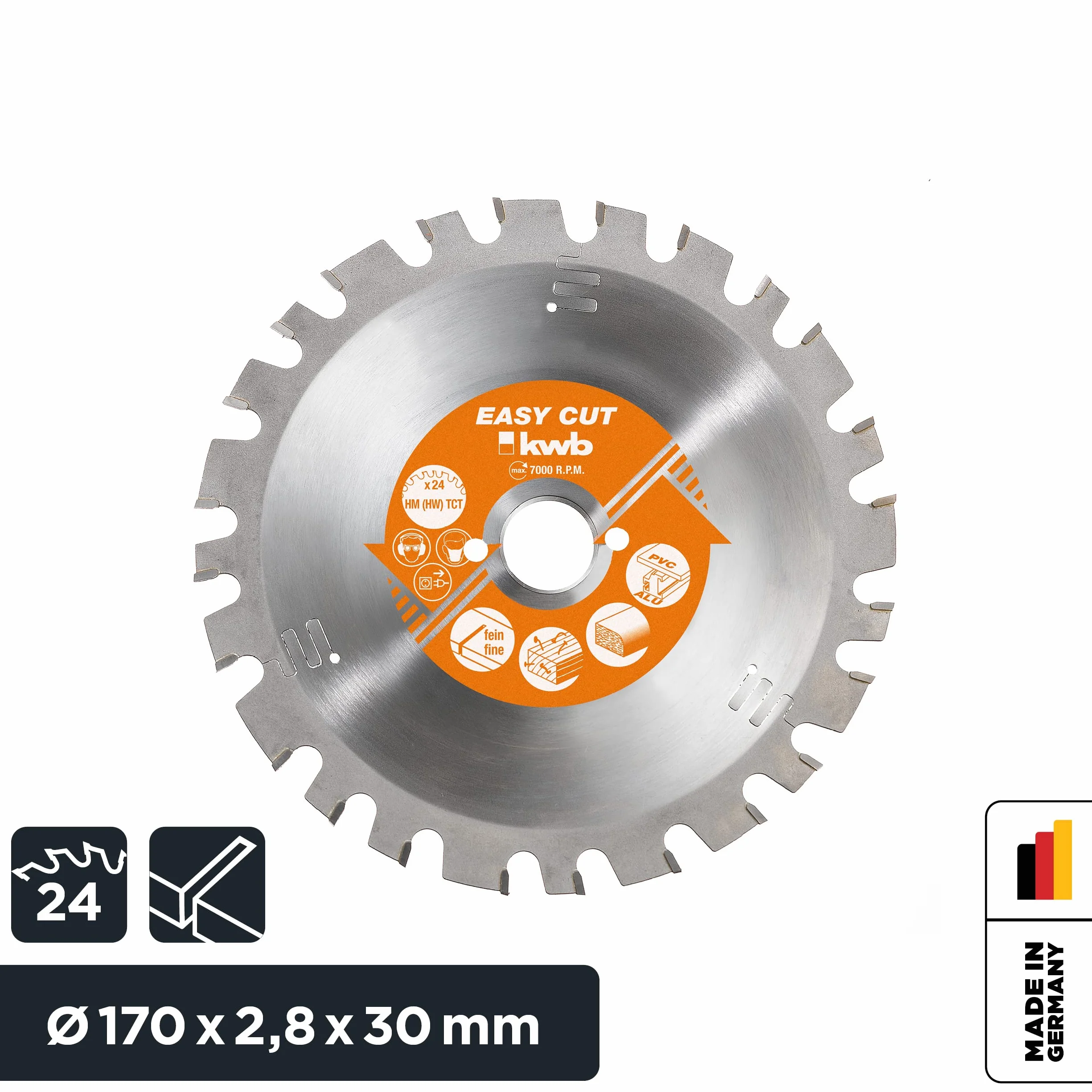 kwb Easy-Cut tarcza do piły tarczowej do ręcznych pił tarczowych 585433 (170 x 30 mm, 24 zęby, specjalny ząb wymienny, tarcza uniwersalna)