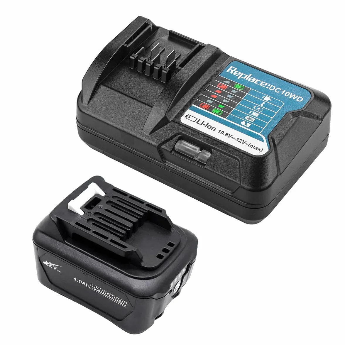BL1041B 4,0Ah 12V Bateria z ładowarką DC10WD DC10SB kompatybilna z Makita 12V CXT BL1016 BL1041B BL1040B BL1020B, do MAK DF031D TD110D MP100D CG100D DF0331D