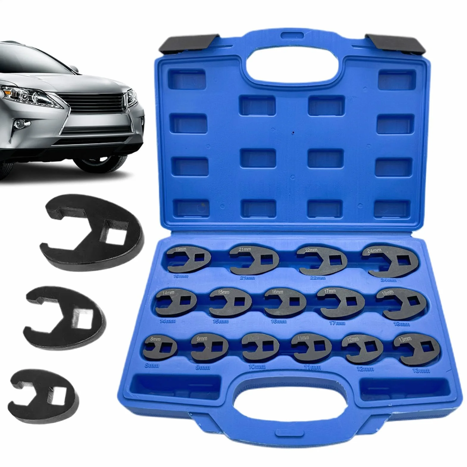 Zestaw Kluczy Oczkowych Crowfoot 15 Elementów Ze Stali Nierdzewnej W | Zestaw Metalowych Kluczy Do Nakrętek Kielichowych do nakrętek kielichowych 8-24 mm mechanika samochodowa warsztat