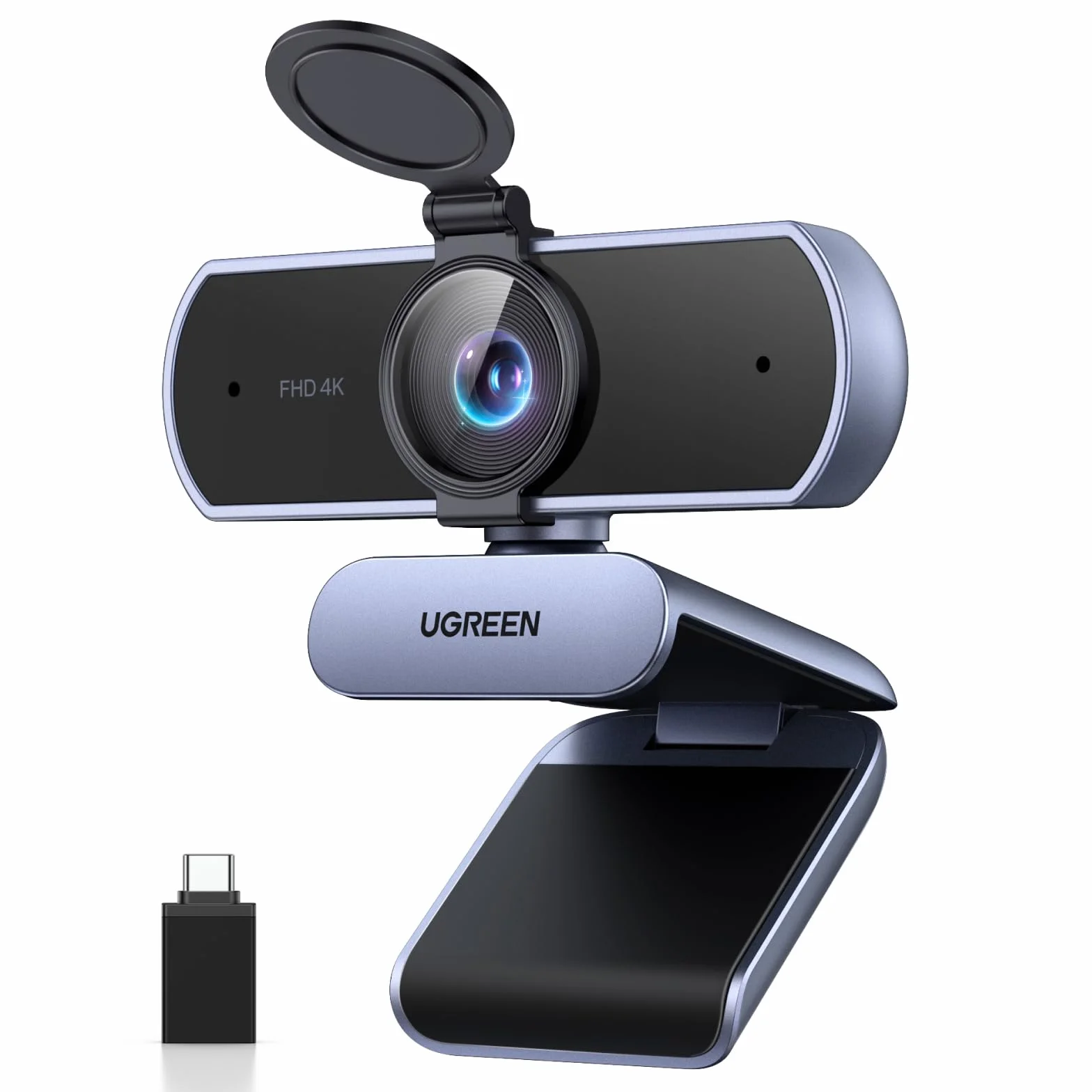 Kamera internetowa UGREEN UHD 4K, kamera internetowa z mikrofonem i osłoną obiektywu, kamera PC z autofokusem, automatyczna korekcja światła, pole widzenia 70°, port USB-A/C, do komputerów PC/laptopów