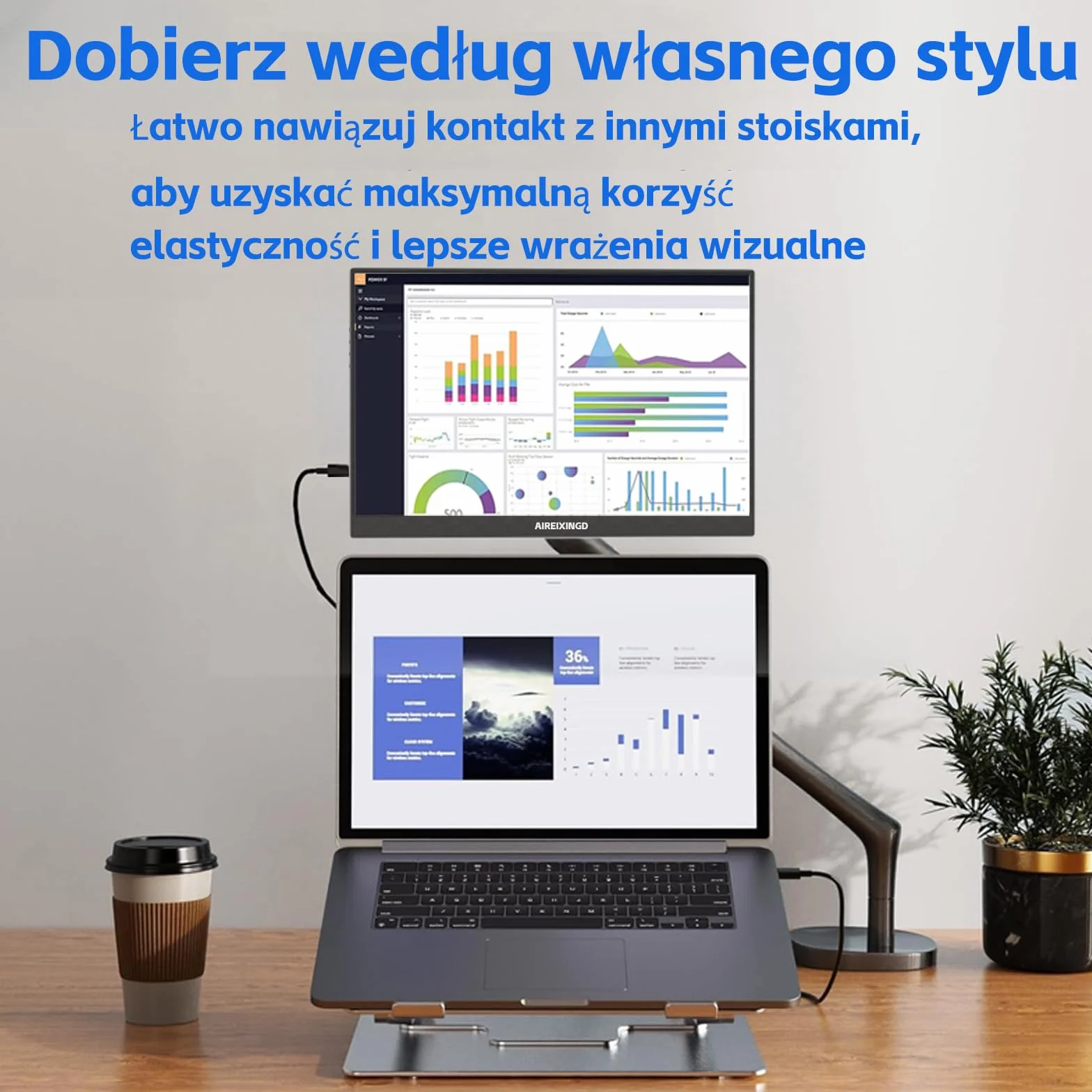 Przenośny monitor, 15,6" 1920×1080 FHD IPS przenośny ekran do laptopa ze stojakiem, montaż VESA,drugi ekran do laptopa/PC/Mac/PS5/Xbox - złącze USB C i HDMI [Klasa energetyczna A]