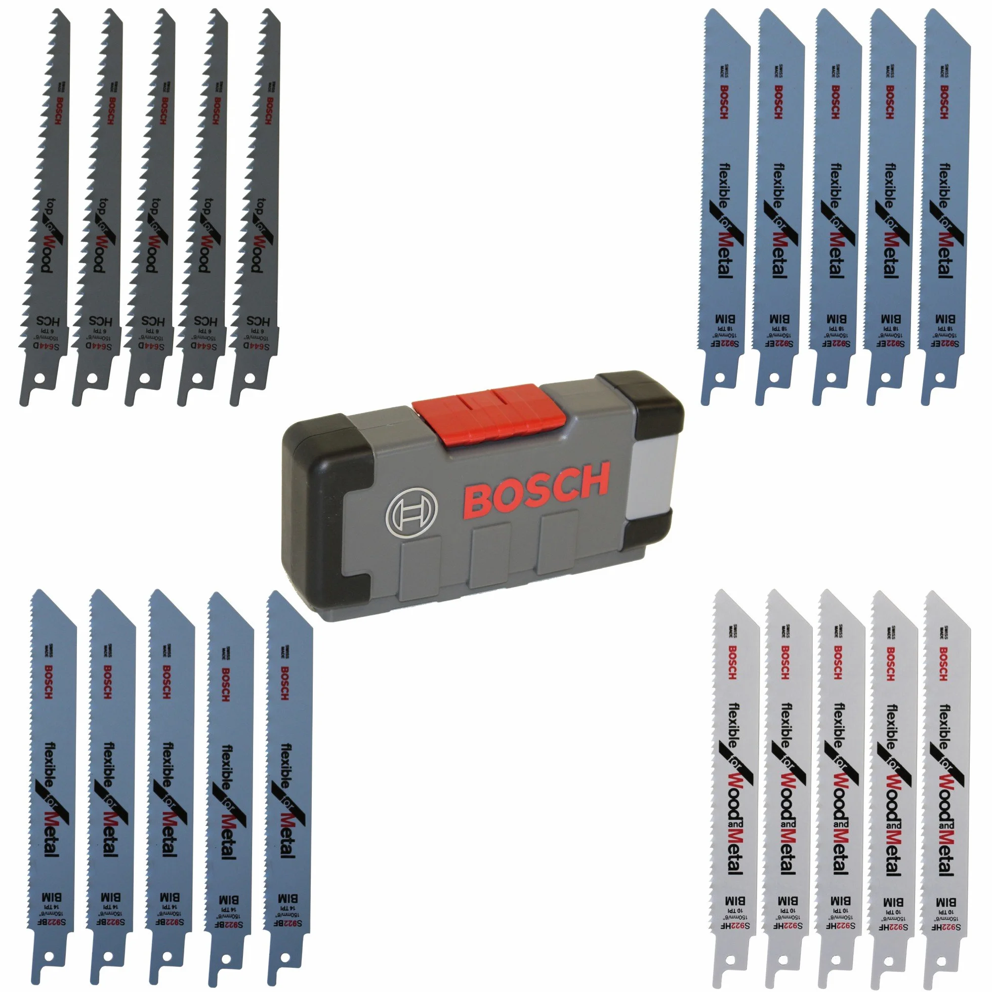 Bosch Professional 20 szt. Zestaw Brzeszczotów do pił szablastych w TOUGHBOX (do drewna, metalu S922EF, S922HF, S922BF, S644D)