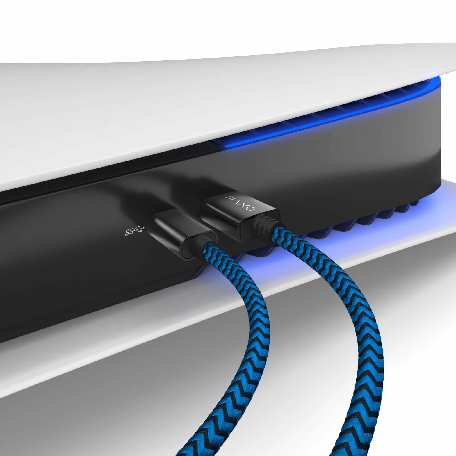 Nylonowy kabel do ładowania PS5, do kontrolera Playstation 5, kabel USB C, USB 3.1 (USB 3.0), kabel do ładowania, osłona materiałowa, wtyczka aluminiowa, niebiesko-czarny, 3 m