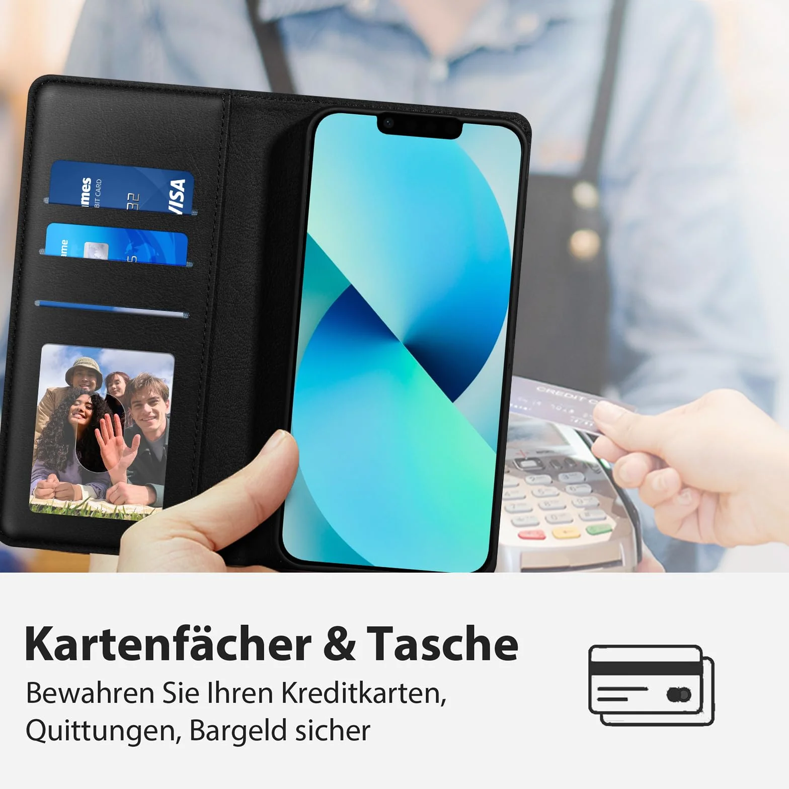 Etui na iPhone 13 Portfel Flip Case z Funkcją Stojaka Skóra PU Czarna
