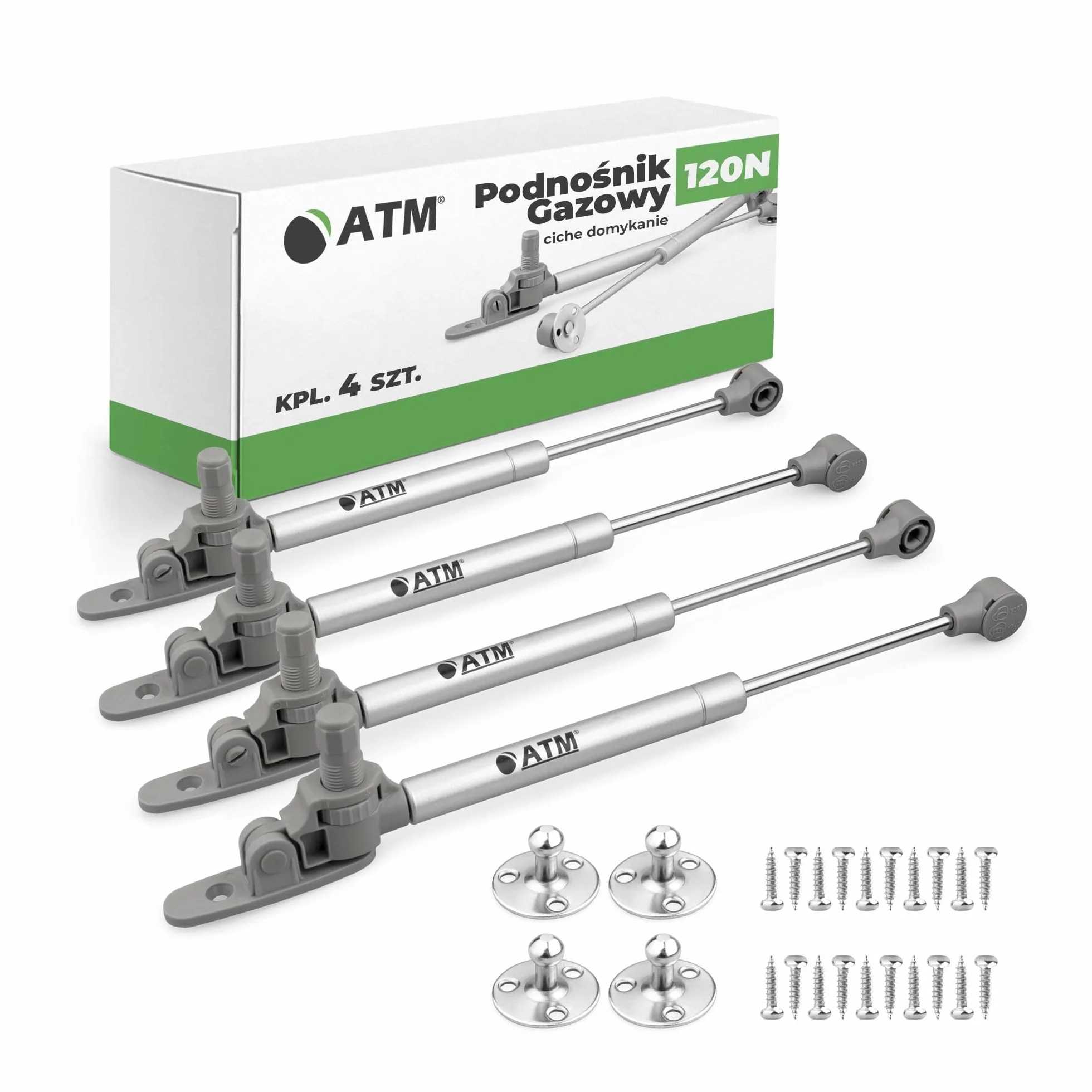ATM® Podnośnik gazowy z hamulcem do frontów meblowych, klap i barków, 247 mm | Cichy Domyk | Regulacja Kąta 80° - 100° | Wytrzymały i łatwy w montażu | 4 Szt. | Moc: 120N