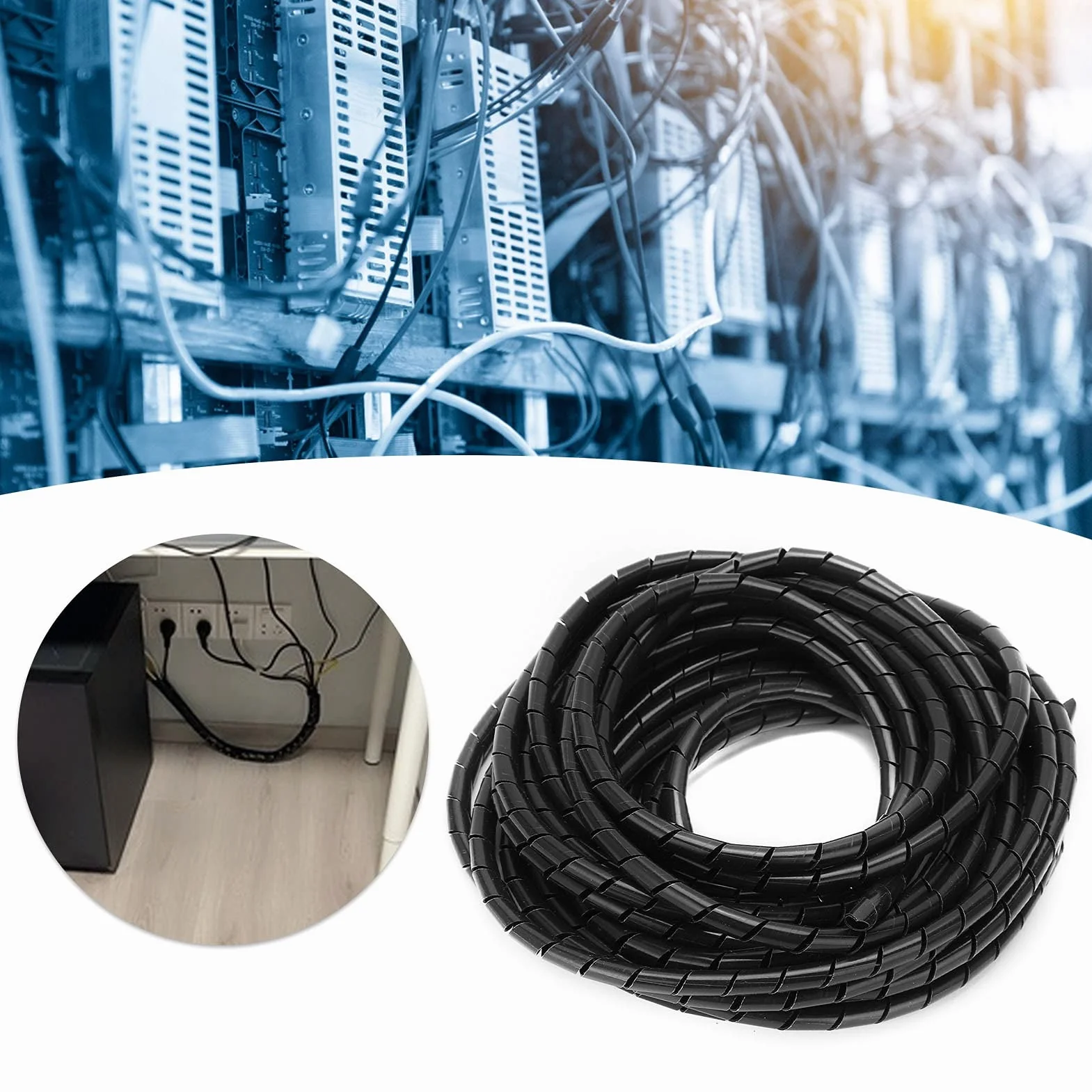 Osłona z Drutu Spiralnego 10 m, Elastyczna Rura Kablowa PVC, Wąż Spiralny do Organizacji Kabli, Czarna Osłona Kablowa Wewnętrzna, Rękaw Kablowy dla Przewodów Elektrycznych