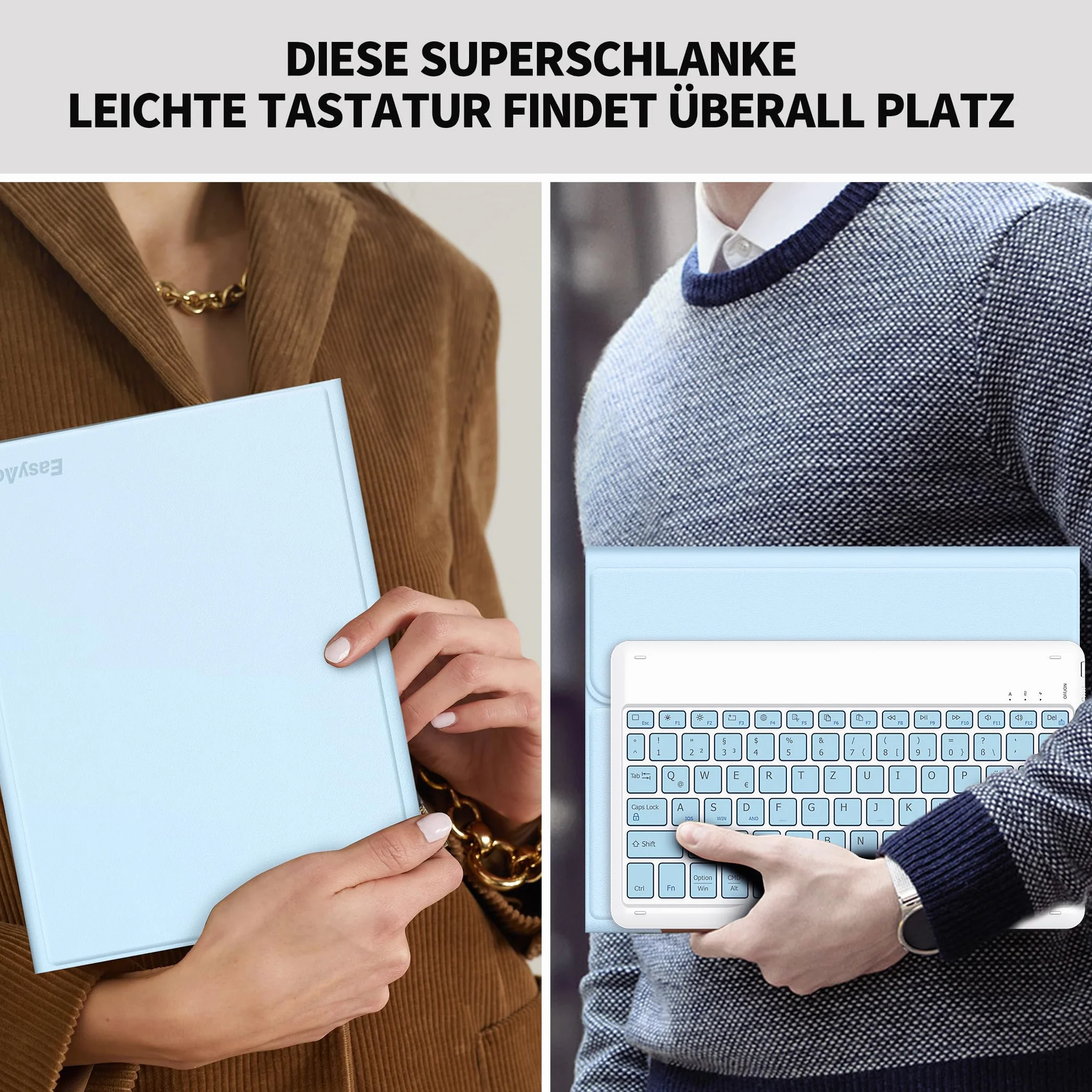 EasyAcc niemieckie etui na klawiaturę QWERTZ kompatybilne z iPad, Bluetooth, niebieskie