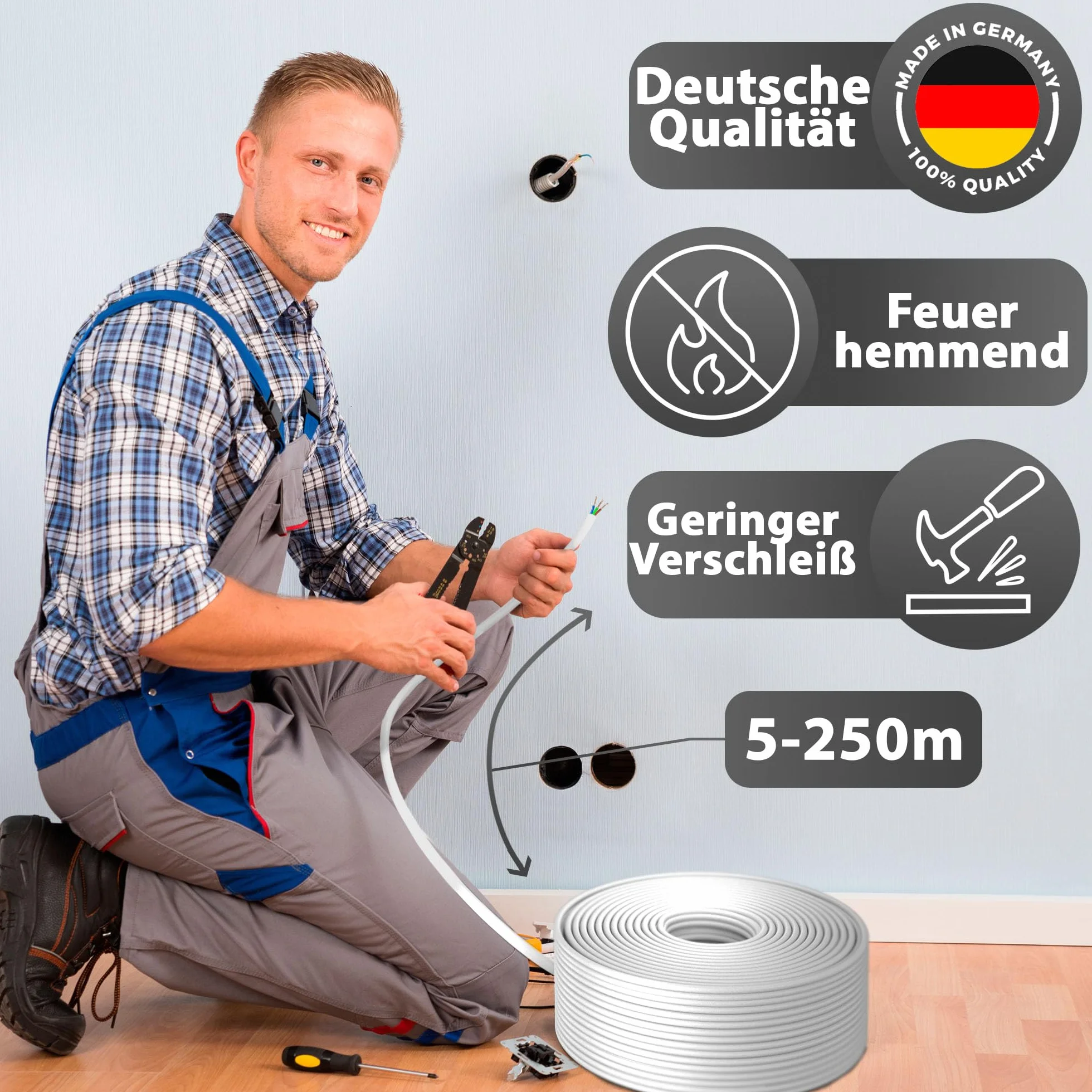YSLY-JB 3 x 0,75 mm², elastyczny kabel sterujący, szary, do układania, przewód pomiarowy, kontrolny i regulacyjny do obrabiarek, przewód sterujący (50 m)