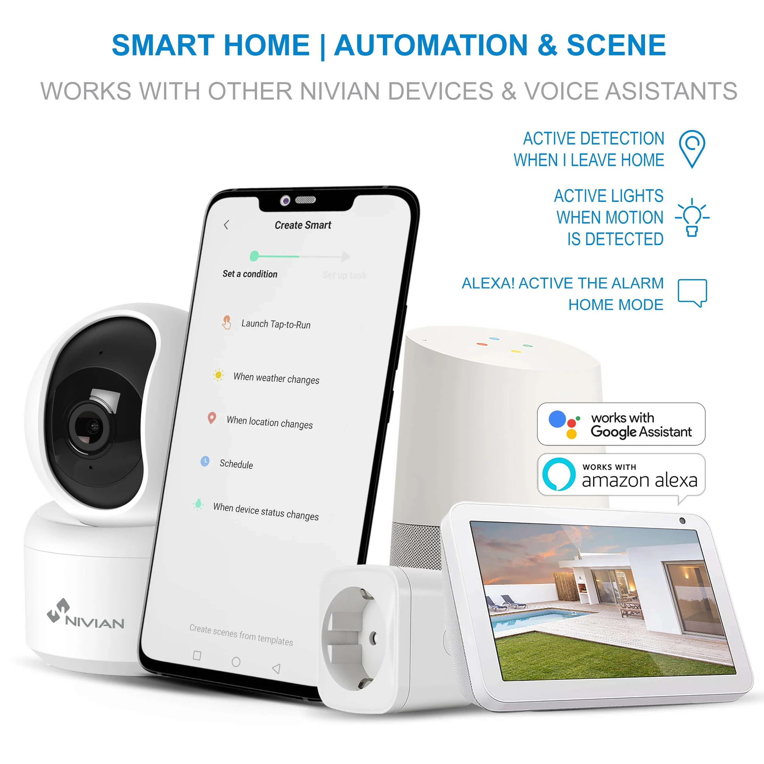 NIVIAN -Kamera monitorująca Wifi Typ żarówki E27-2K 360 ° ruchu- Dwukierunkowy dźwięk-Rozpoznawanie i śledzenie człowieka-Noktowizor 10m-Kompatybilny z Alexa i Google Home–Aplikacja Tuya